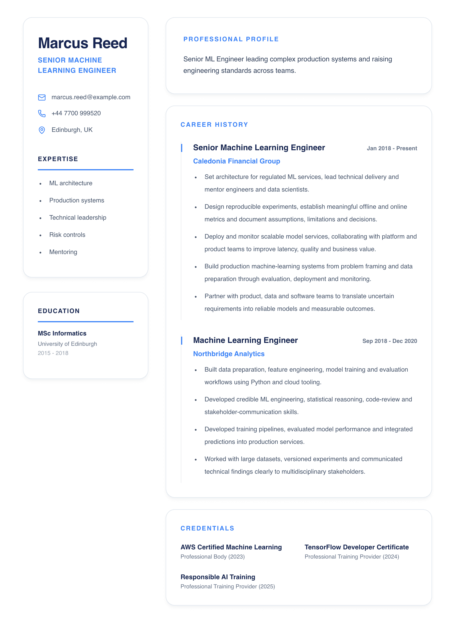 Senior Machine Learning Engineer CV template
