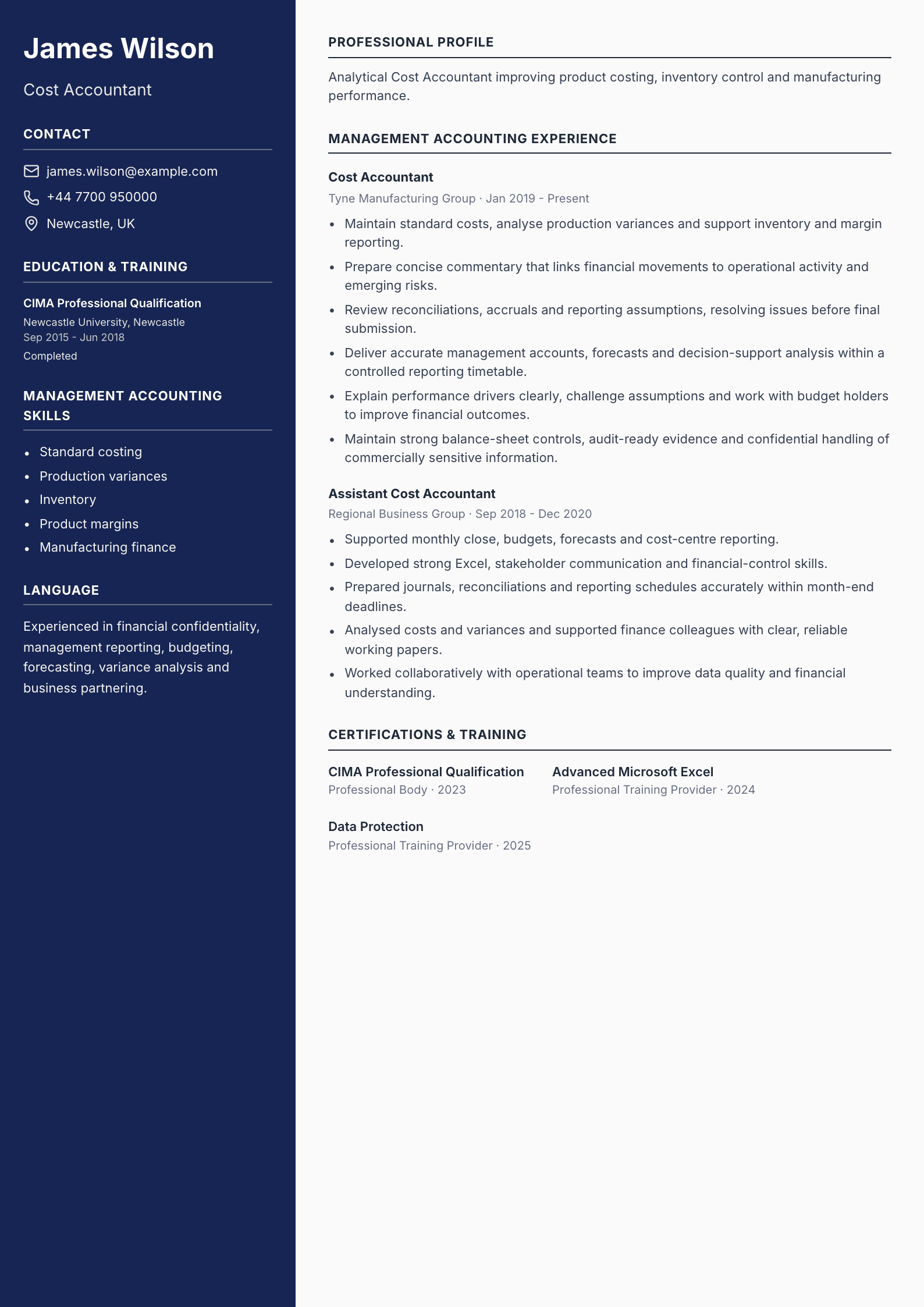 Cost Accountant CV template