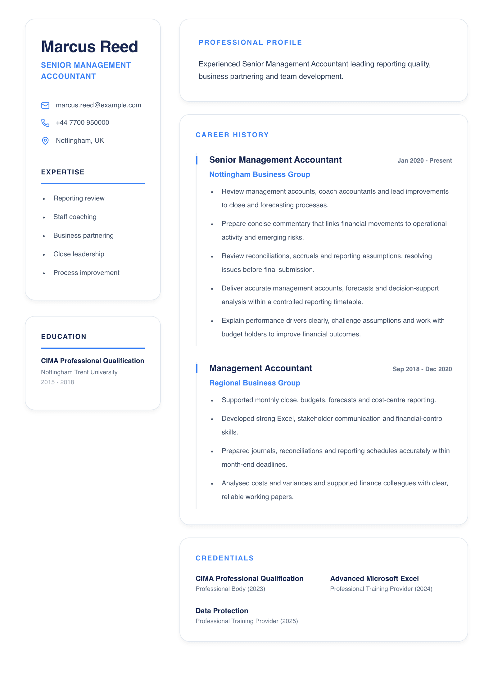 Senior Management Accountant CV template