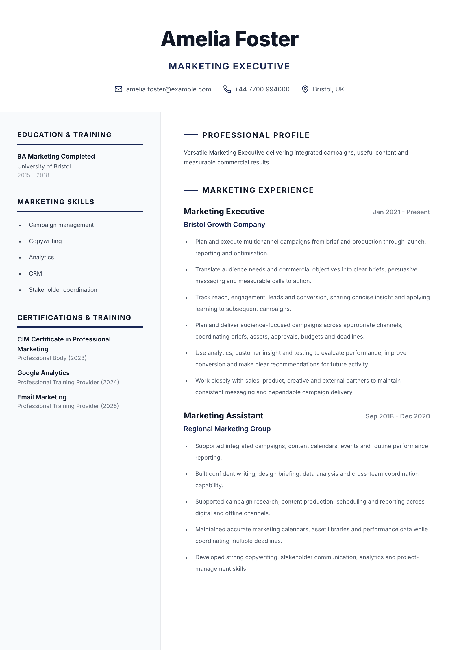 Marketing executive CV