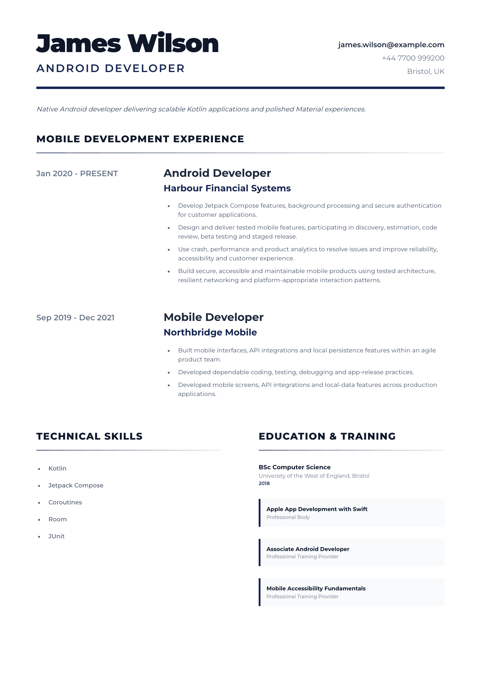 Android Developer CV template