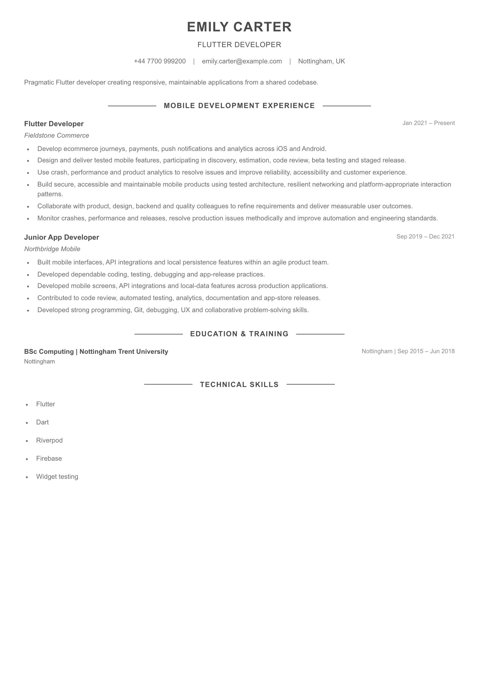 Flutter Developer CV template