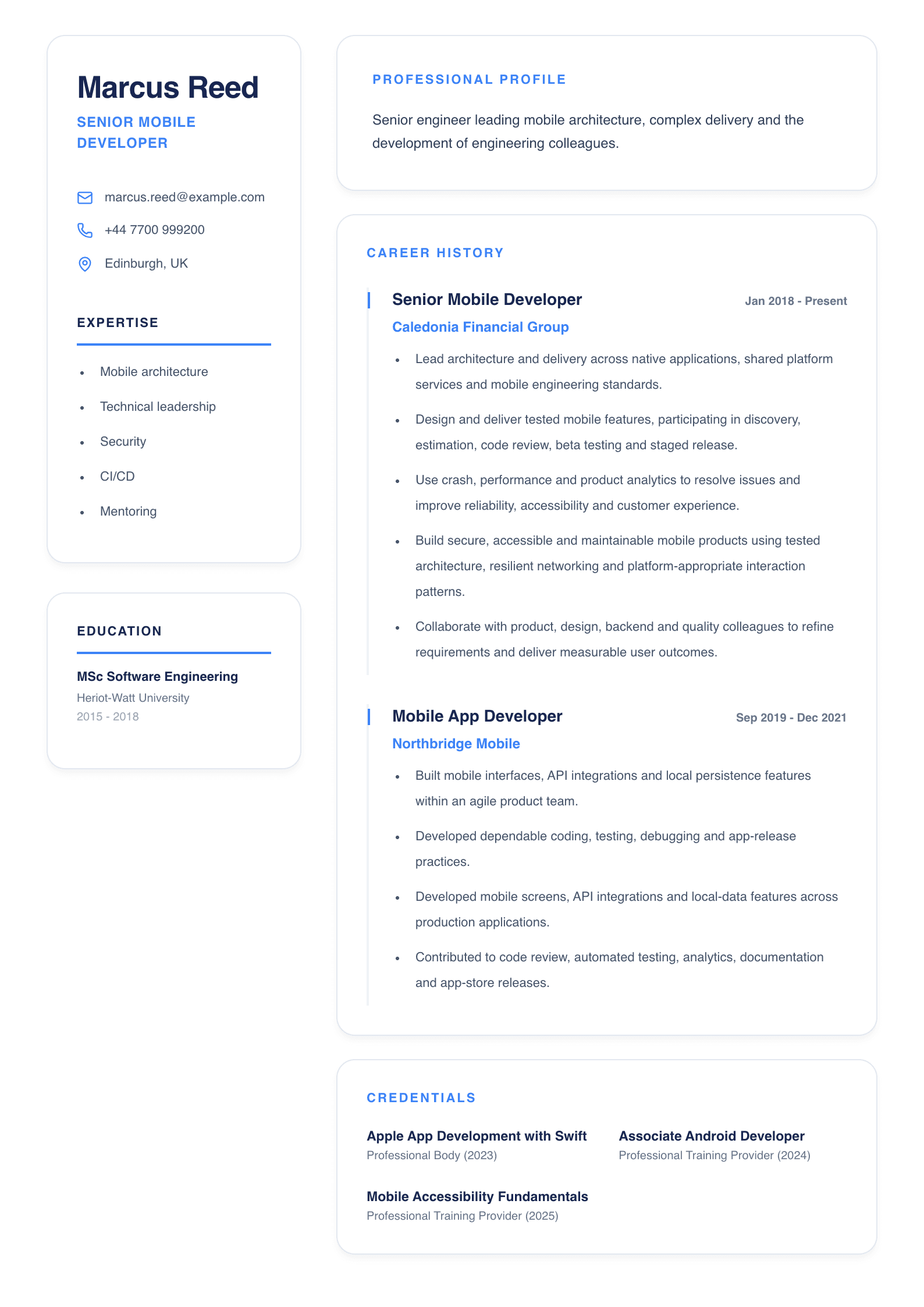 Senior Mobile Developer CV template