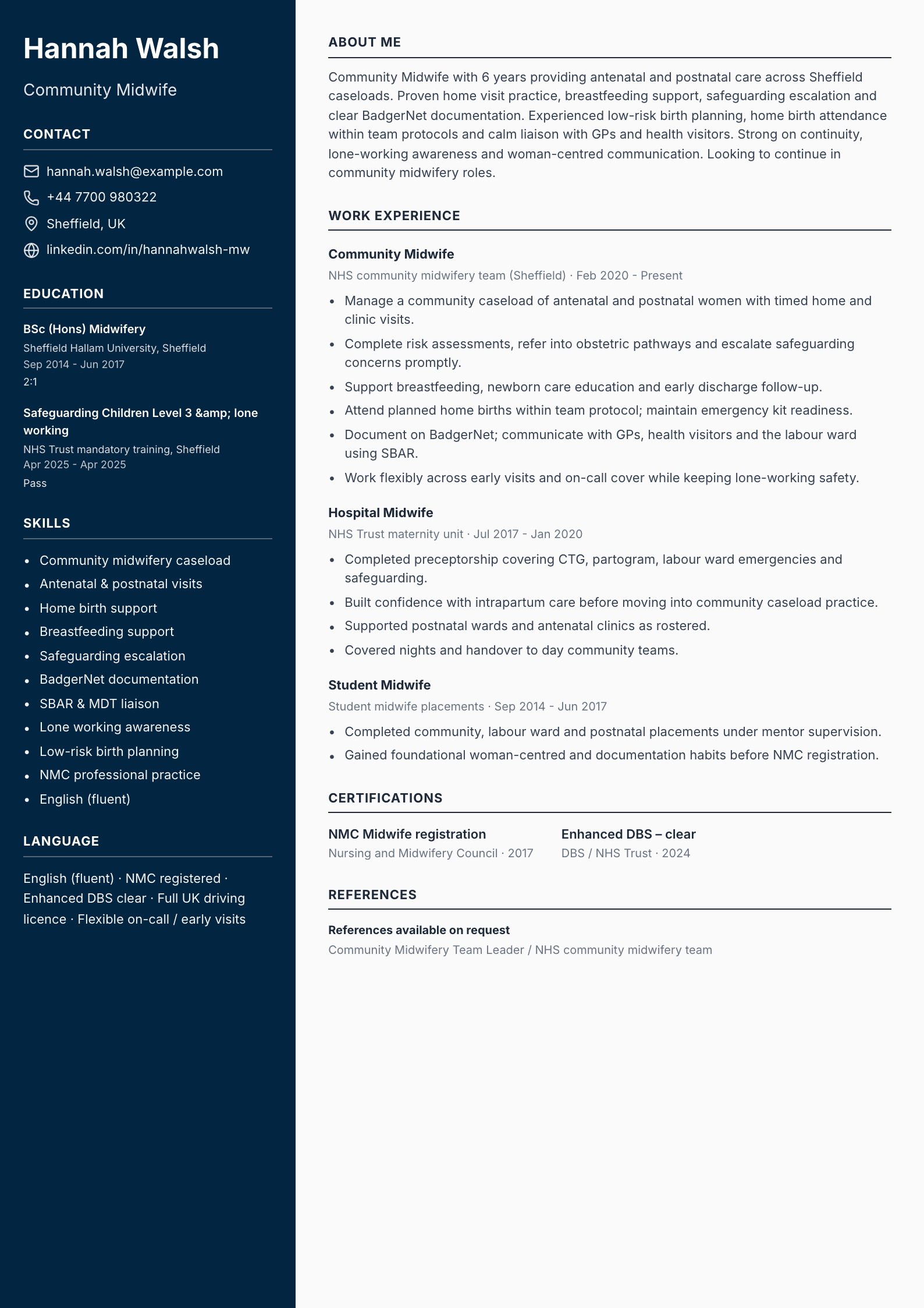 Community midwife CV template