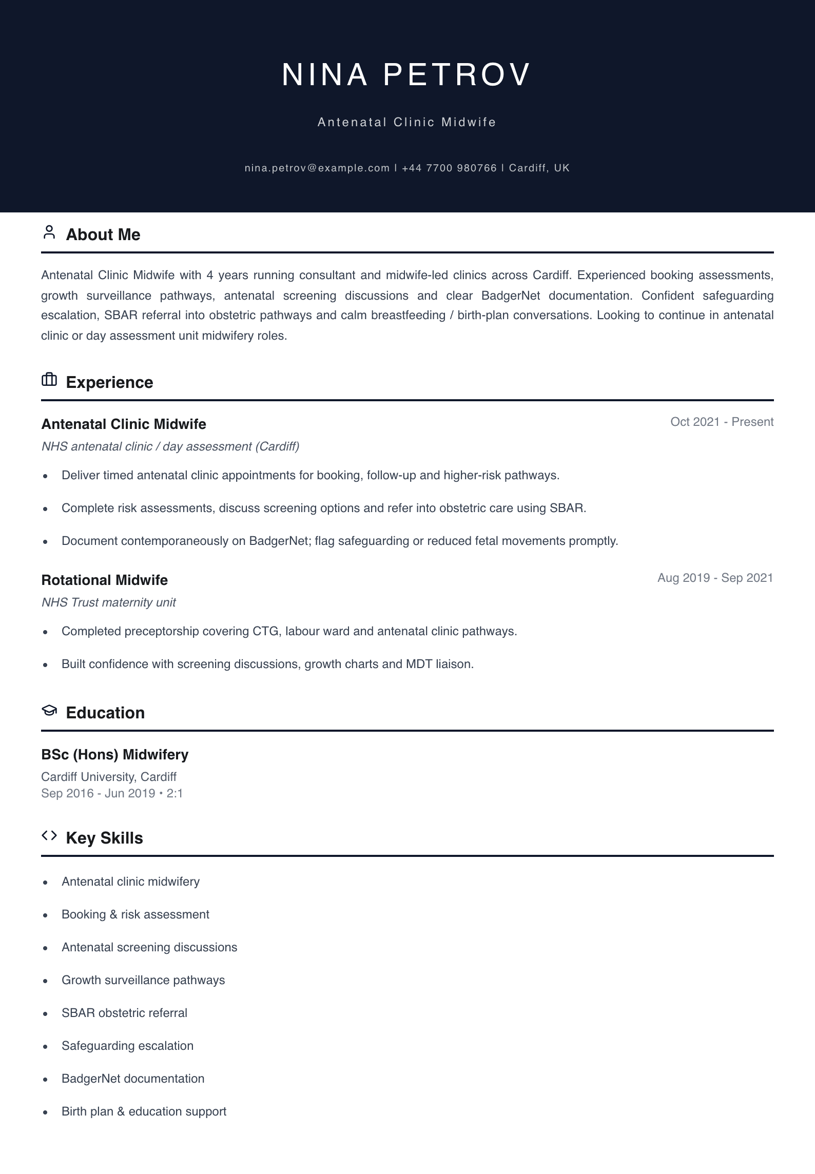 antenatal clinic midwife cv template