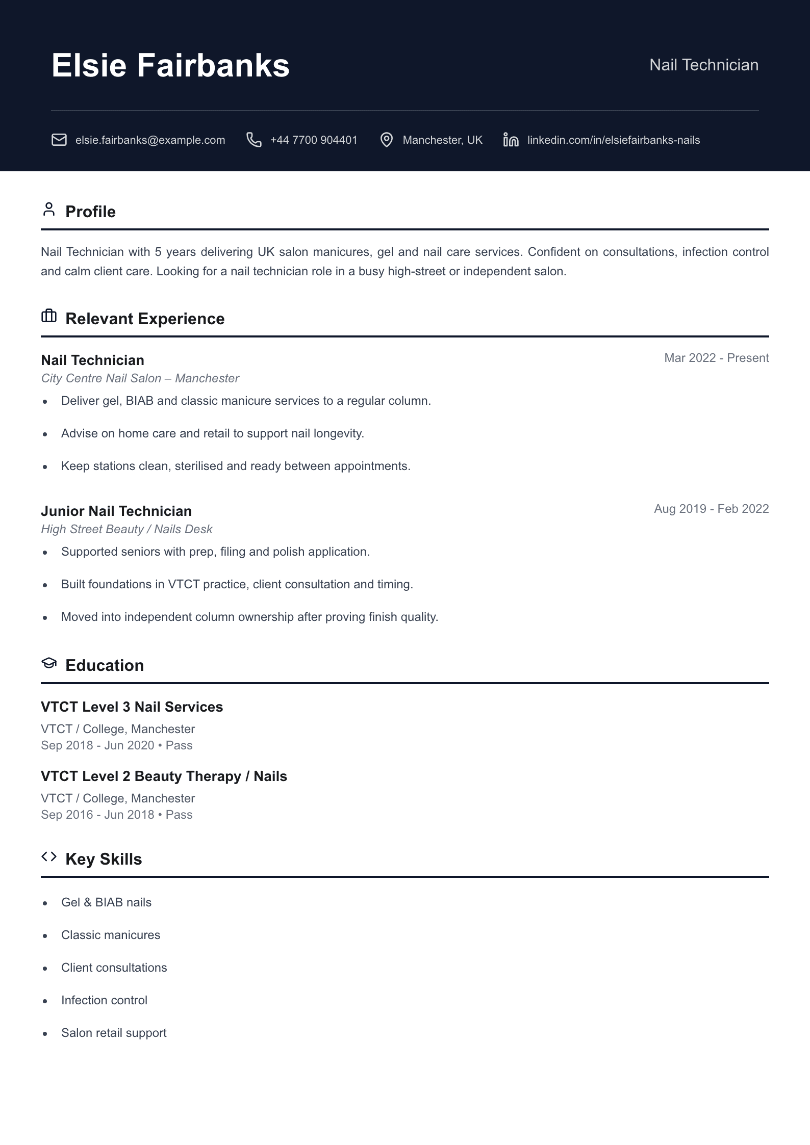 Nail technician CV template