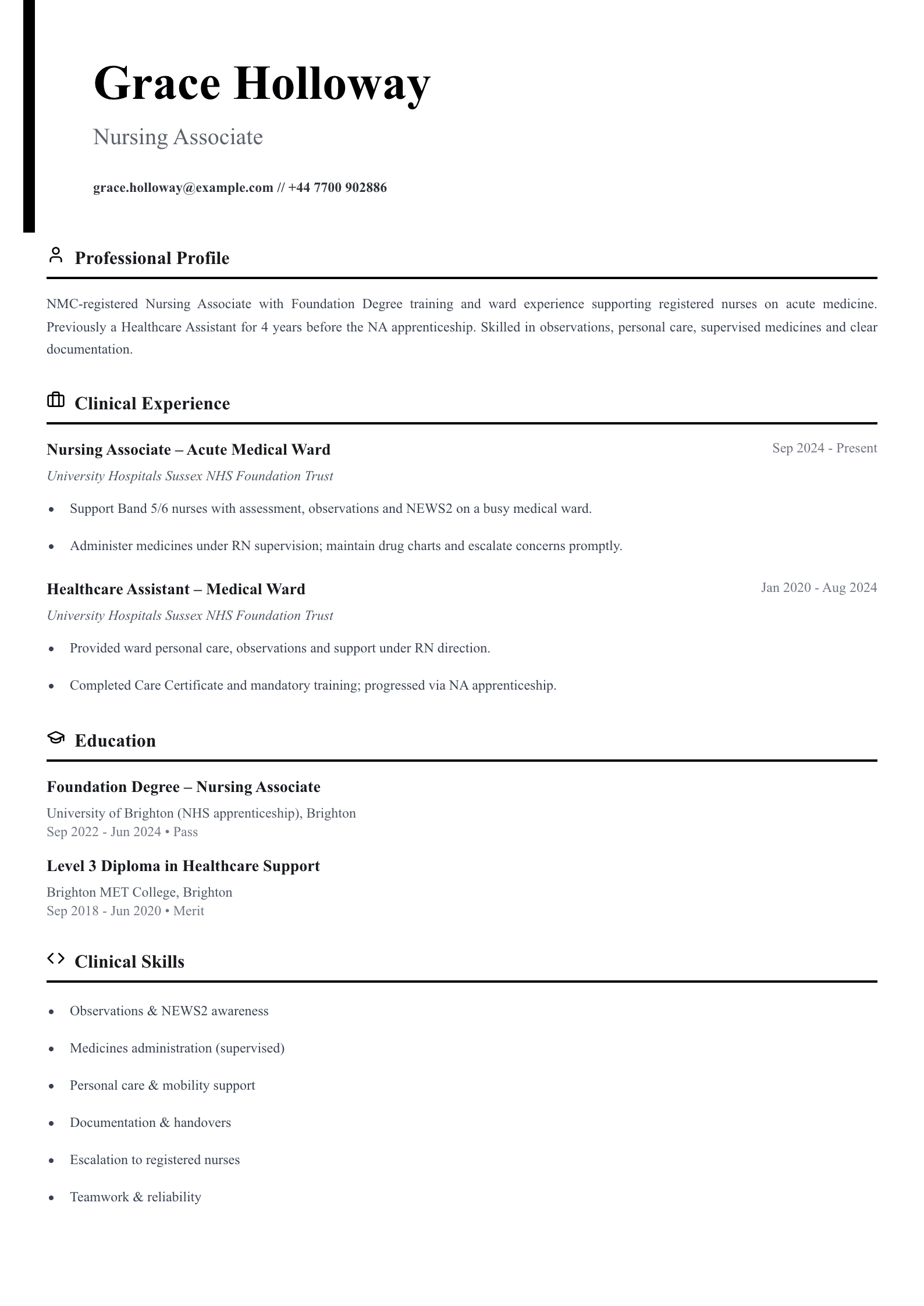 nursing associate cv template