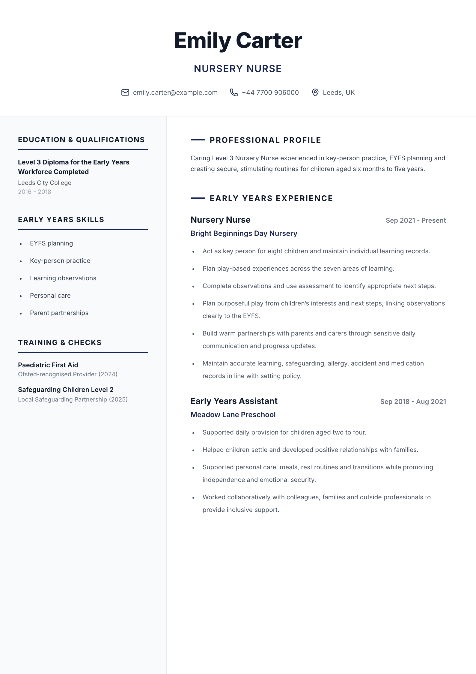 Nursery nurse CV
