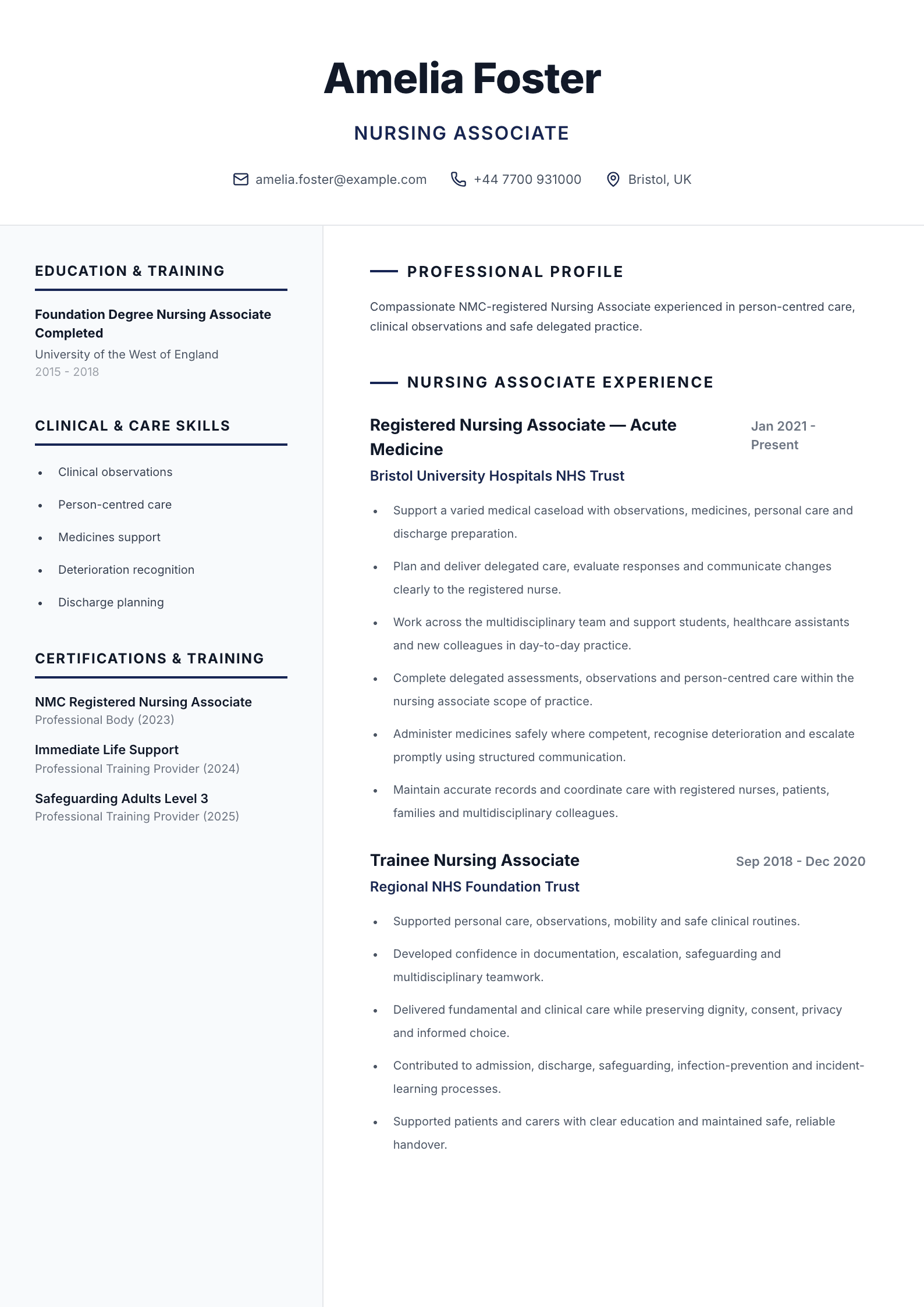 Nursing associate CV