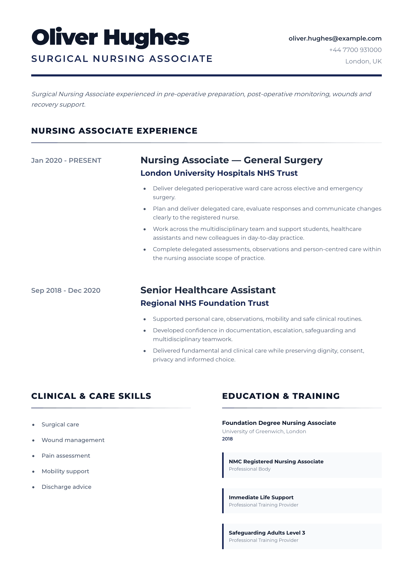 Surgical Nursing Associate CV template