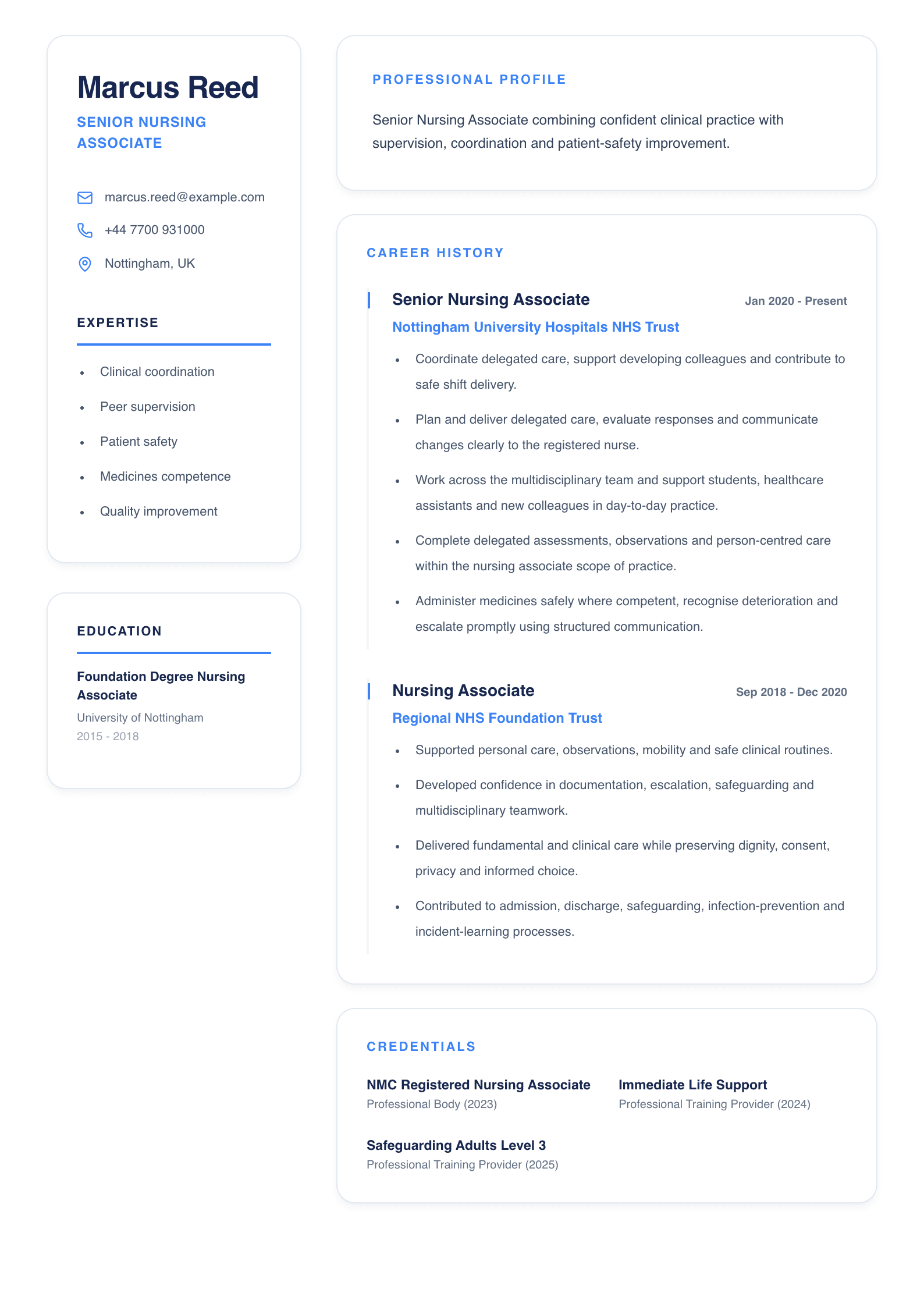 Senior Nursing Associate CV template