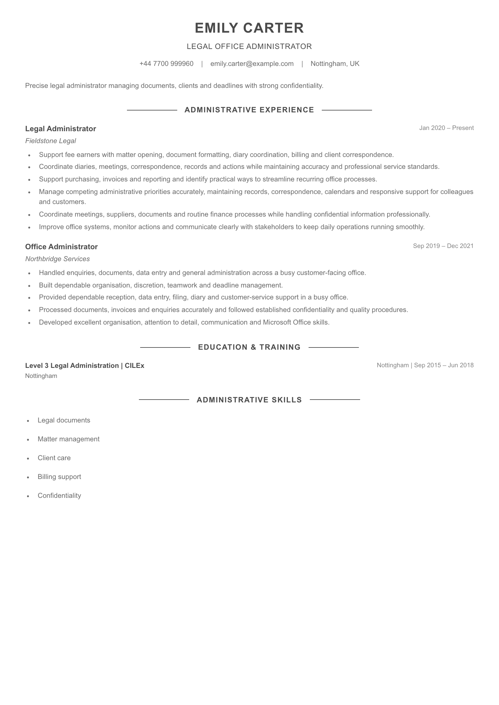 Legal Administrator CV template