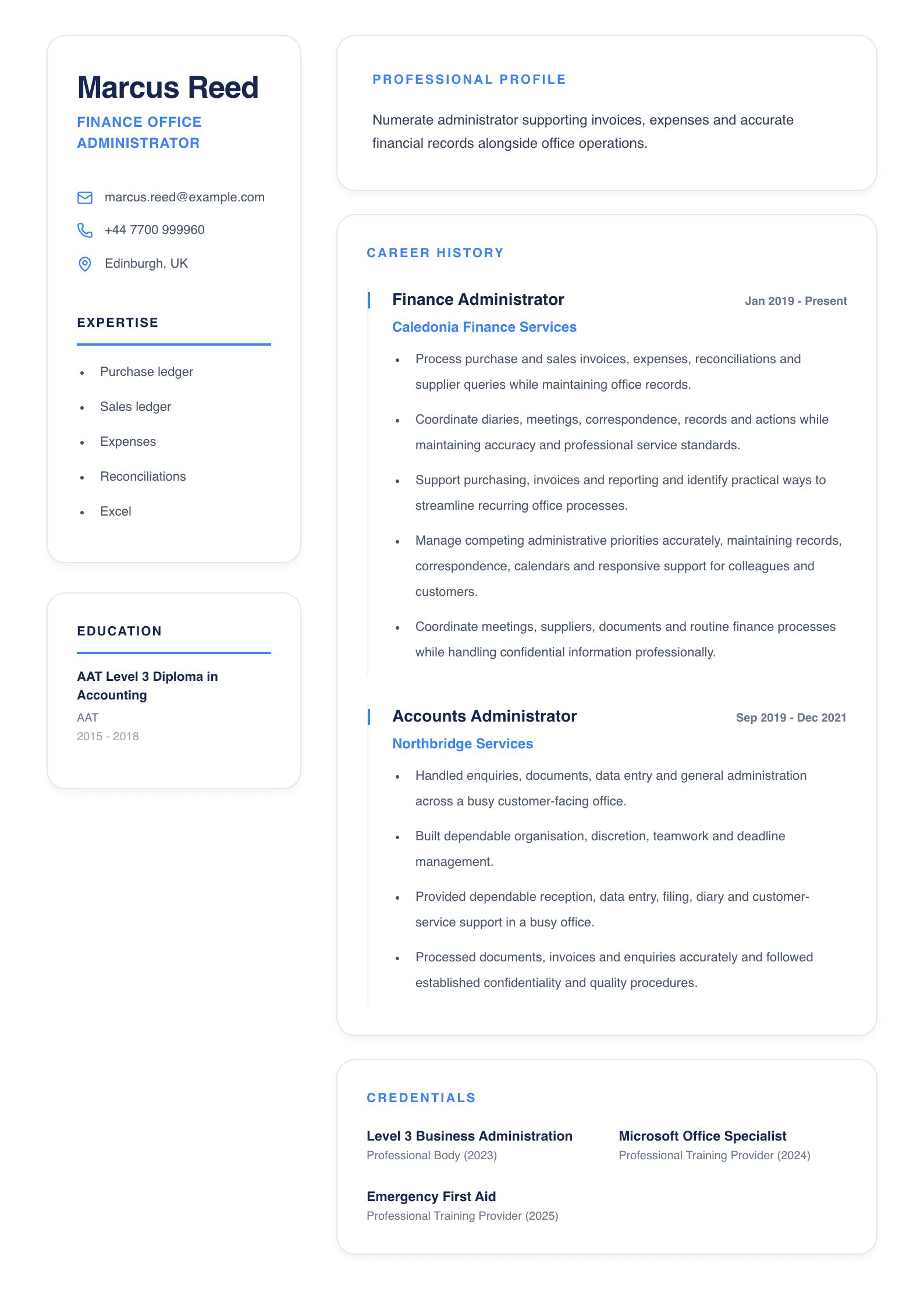 Finance Administrator CV template