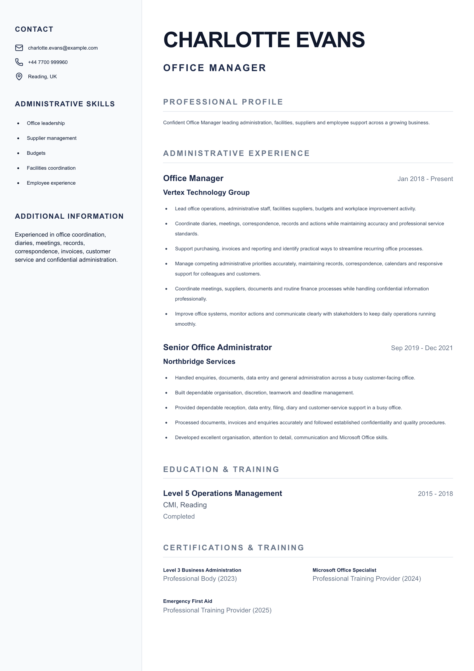 Office Manager CV template