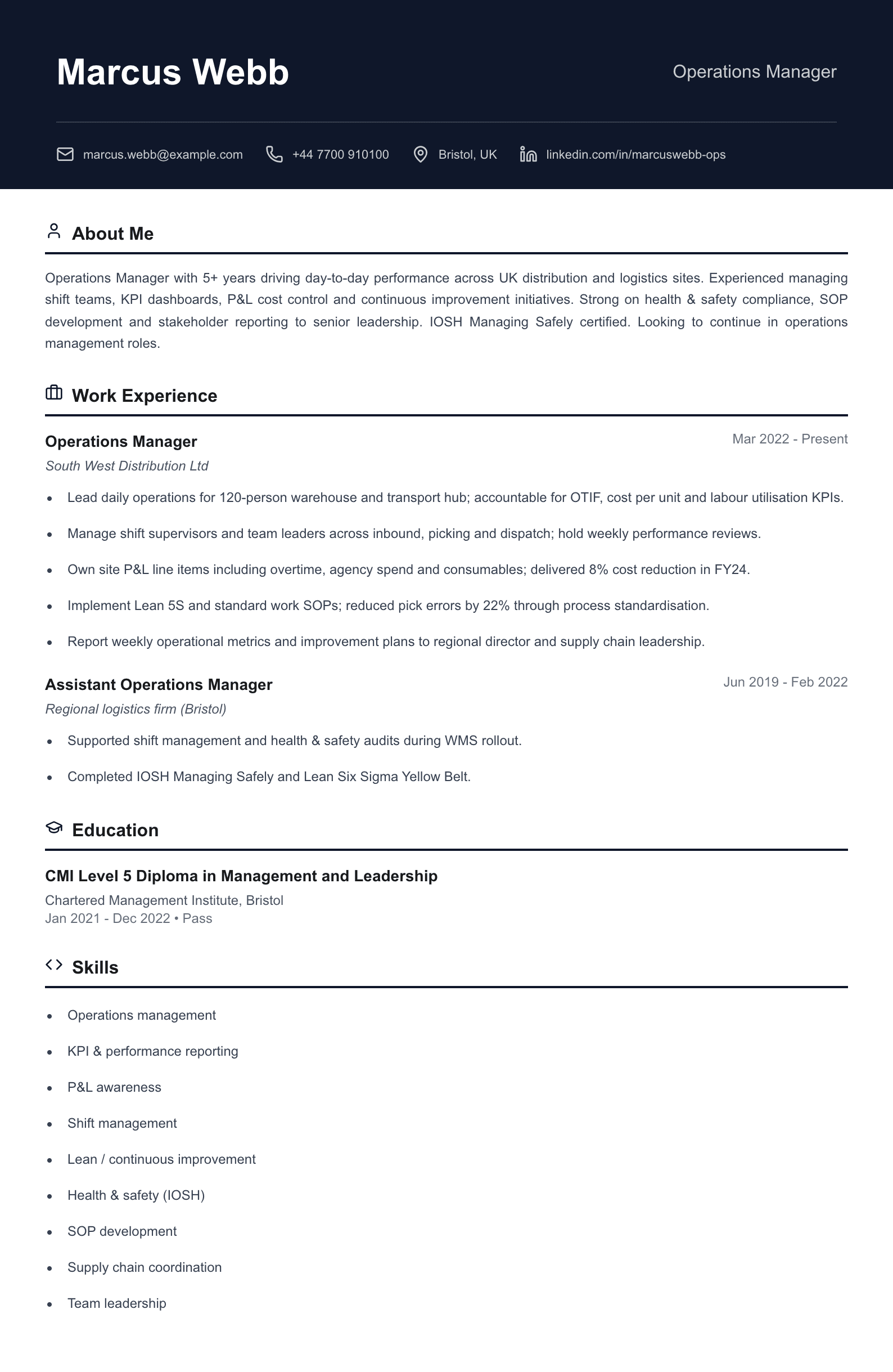 Operations manager CV template