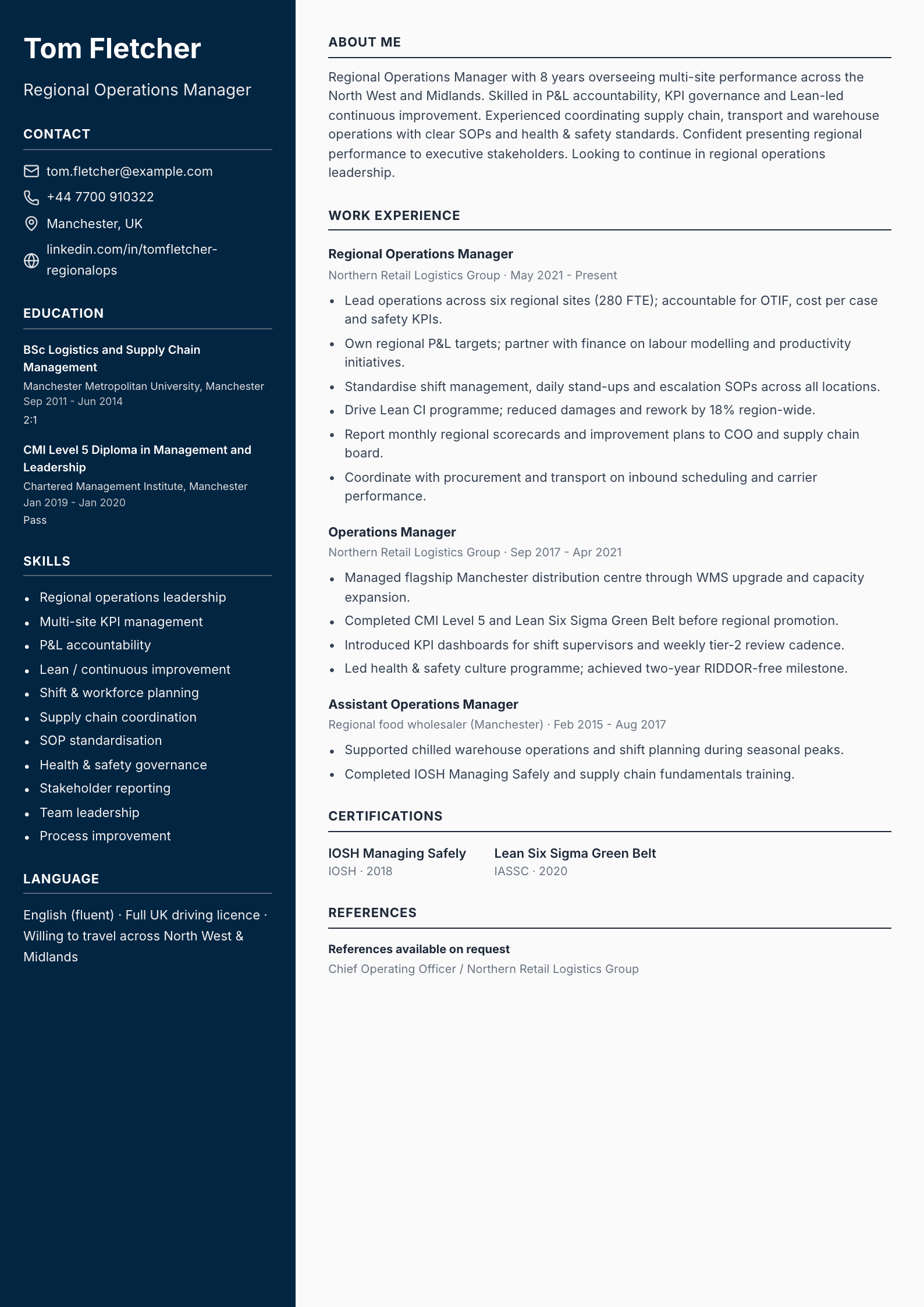 Regional operations manager CV template