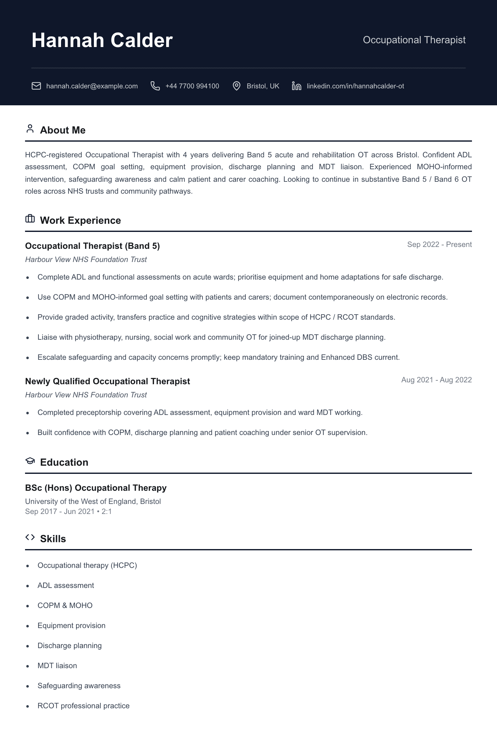 occupational therapist cv template