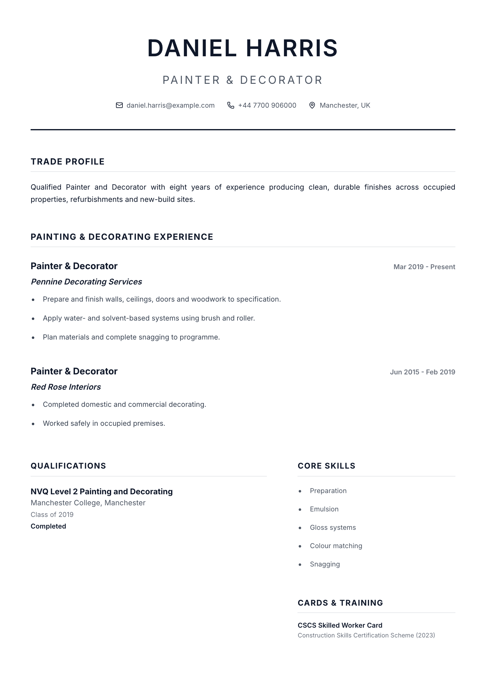 Painter and decorator CV