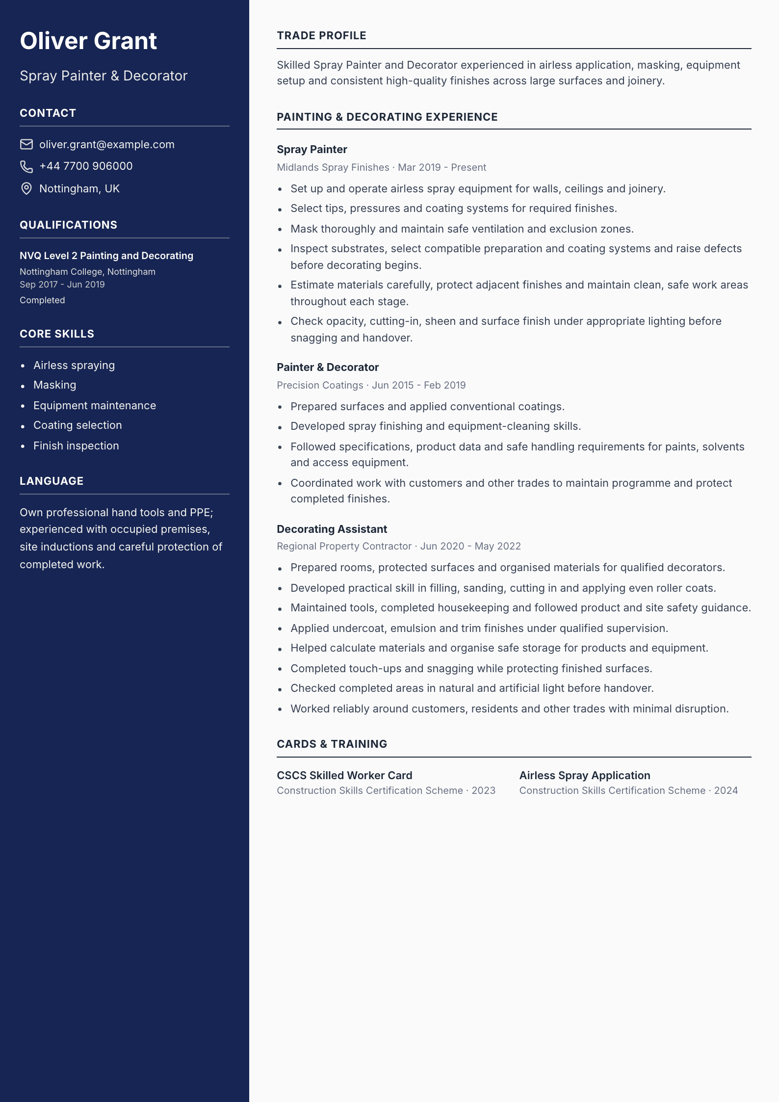 Spray Painter & Decorator CV template