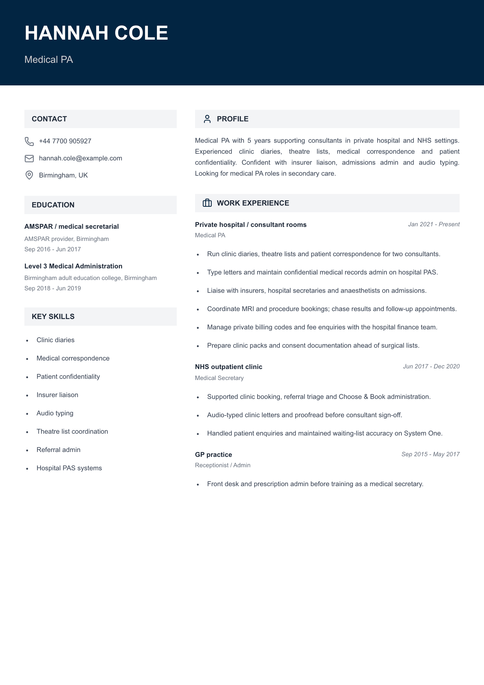 medical pa cv template