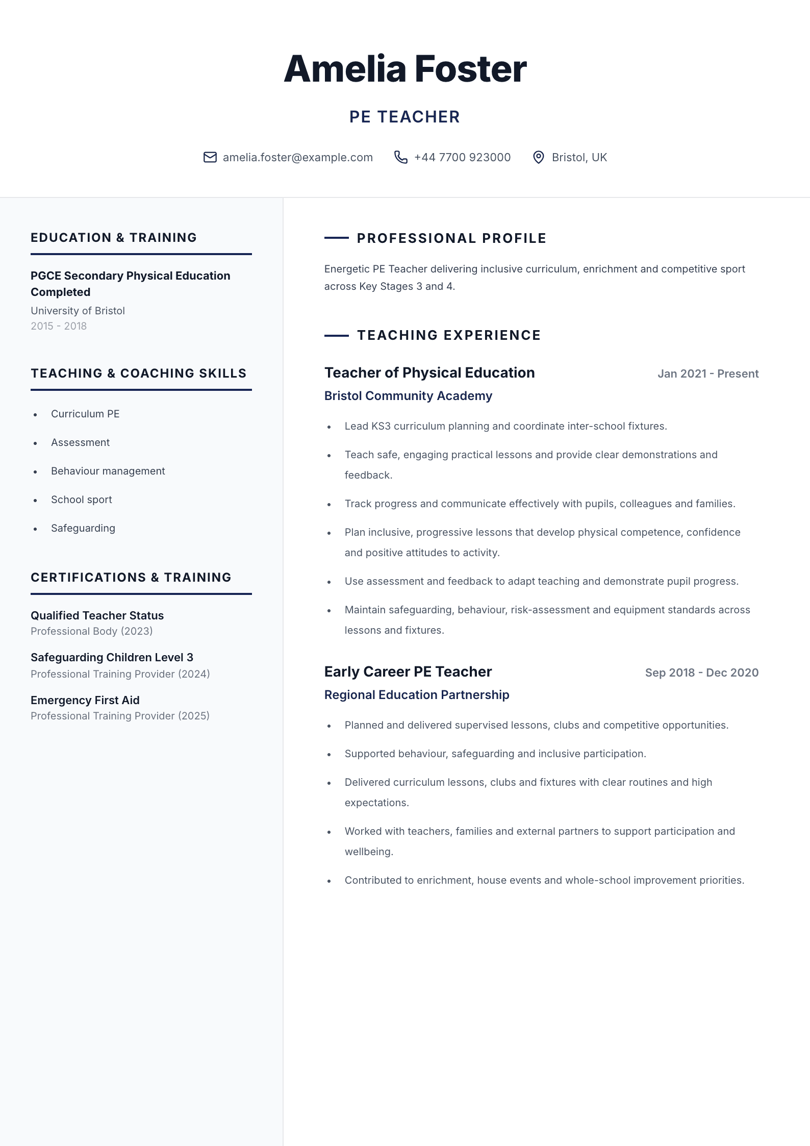 PE Teacher CV