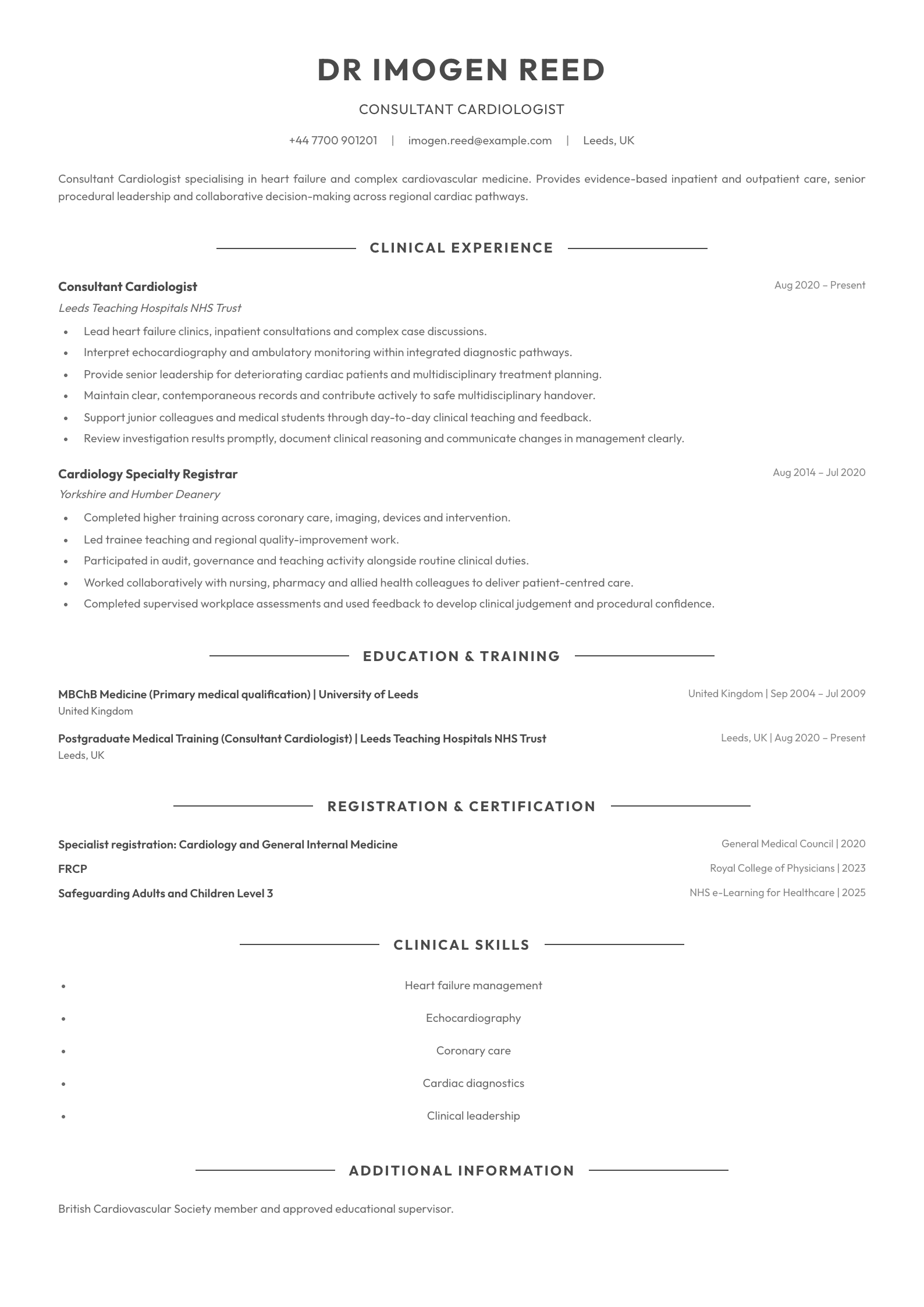 Cardiology physician CV