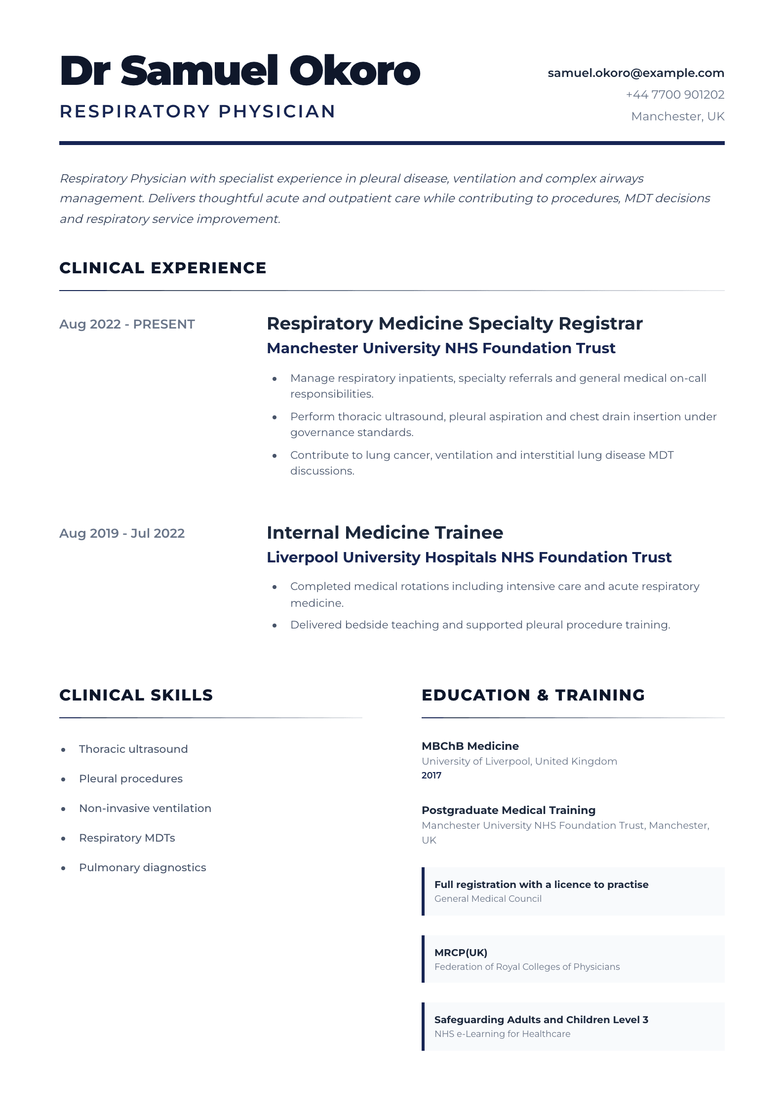 Respiratory physician CV