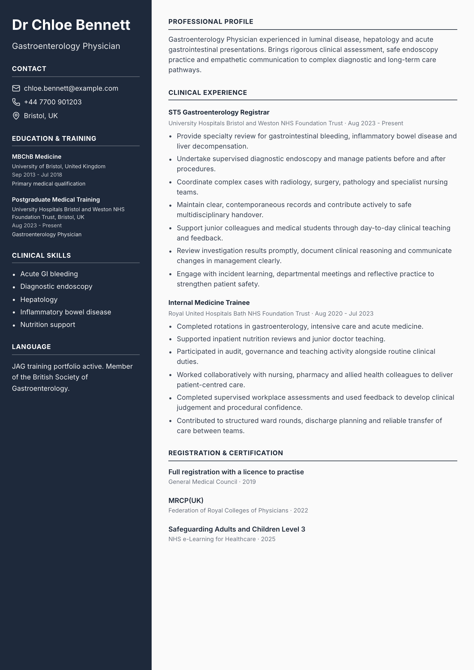 Gastroenterology Physician CV template
