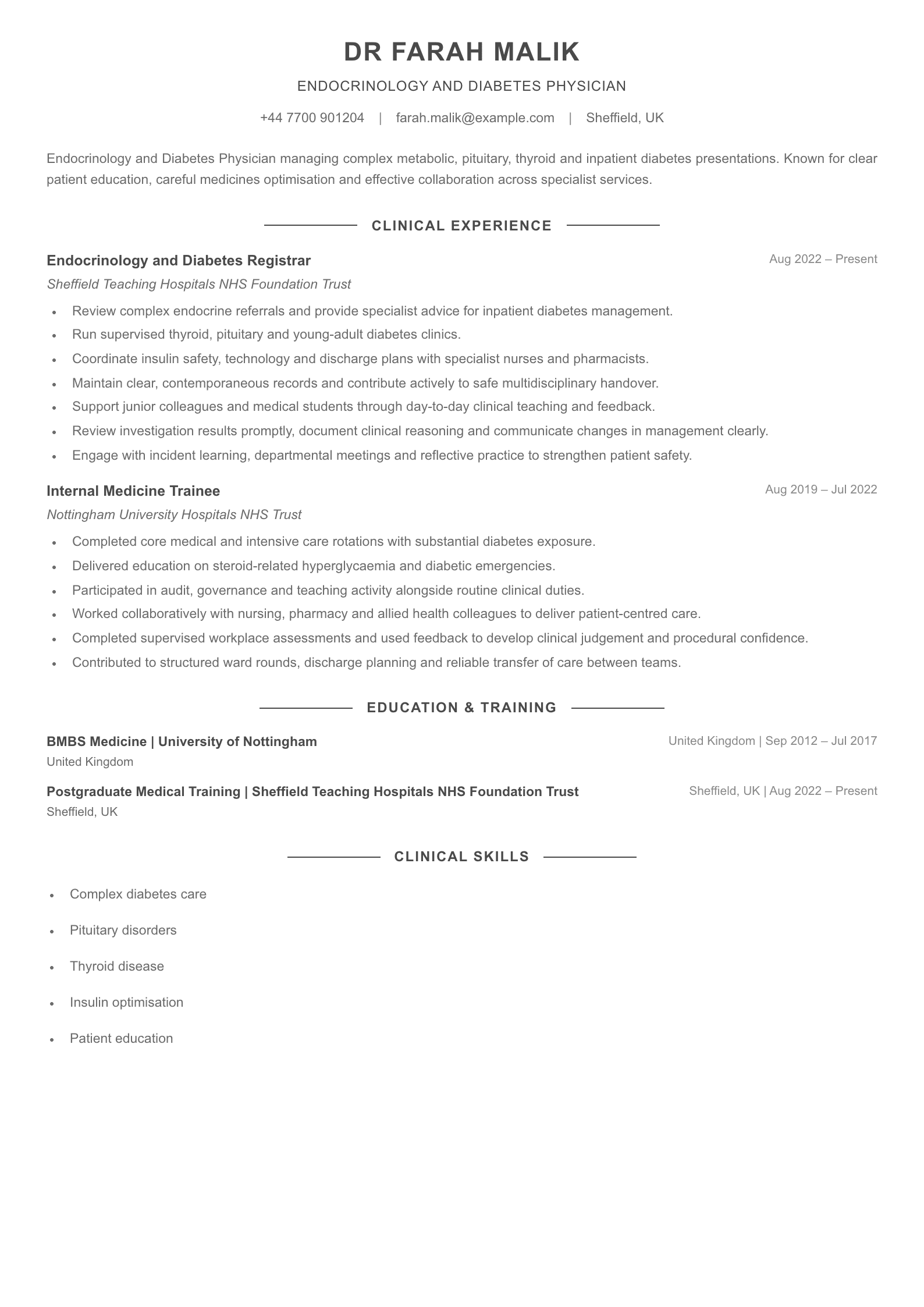 Endocrinology Physician CV template