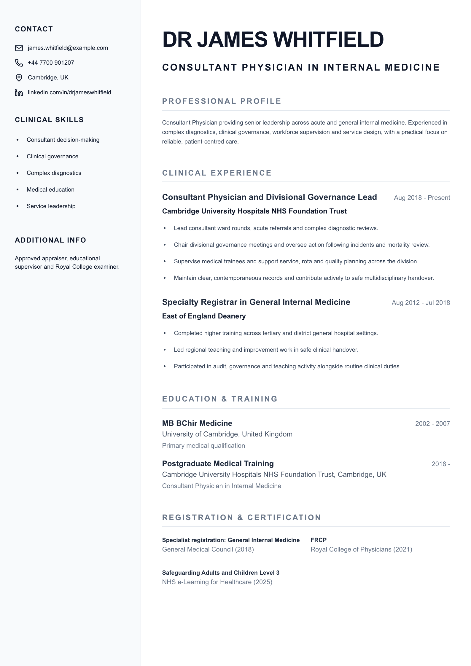 Consultant Physician CV template