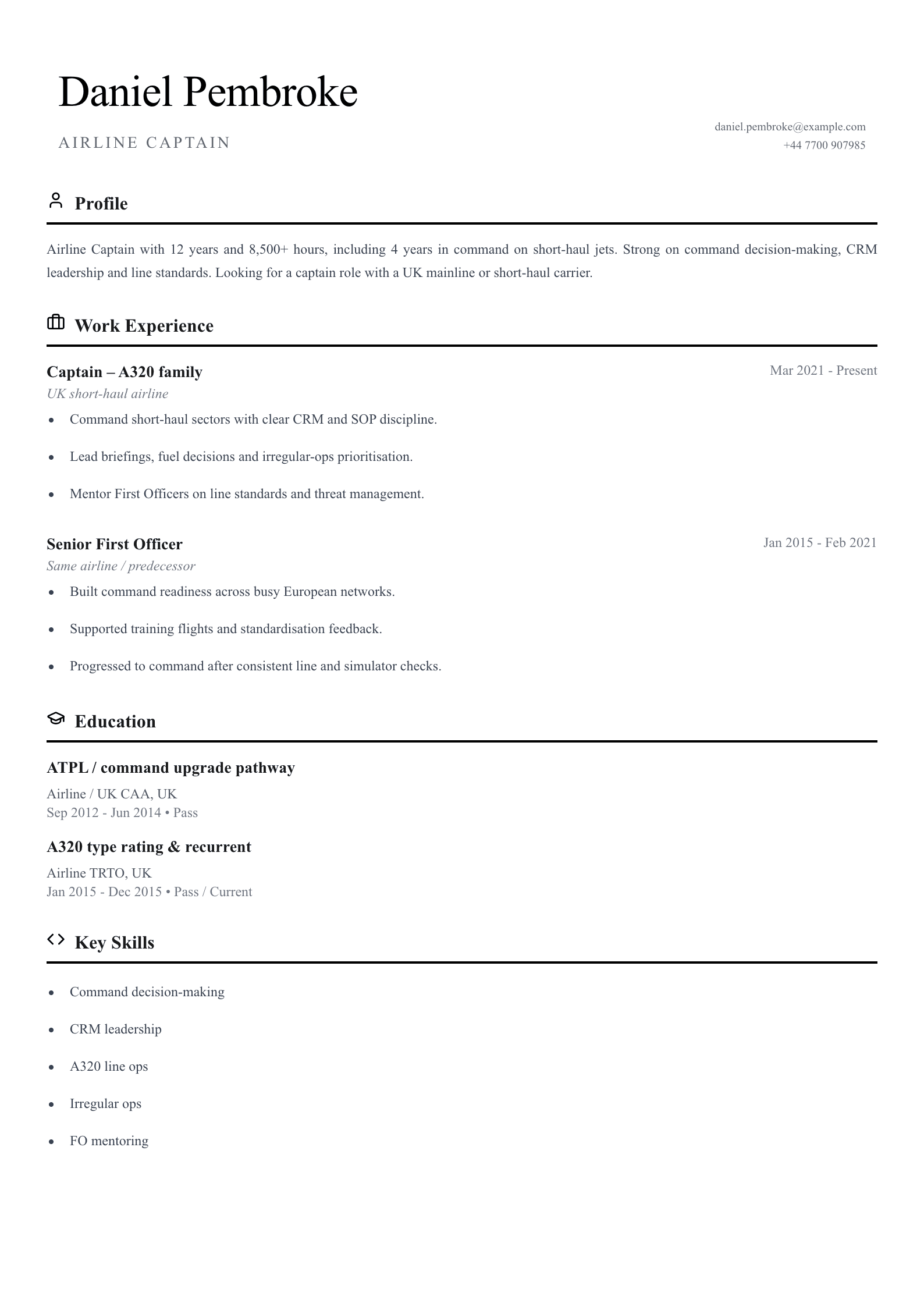 Airline captain CV template