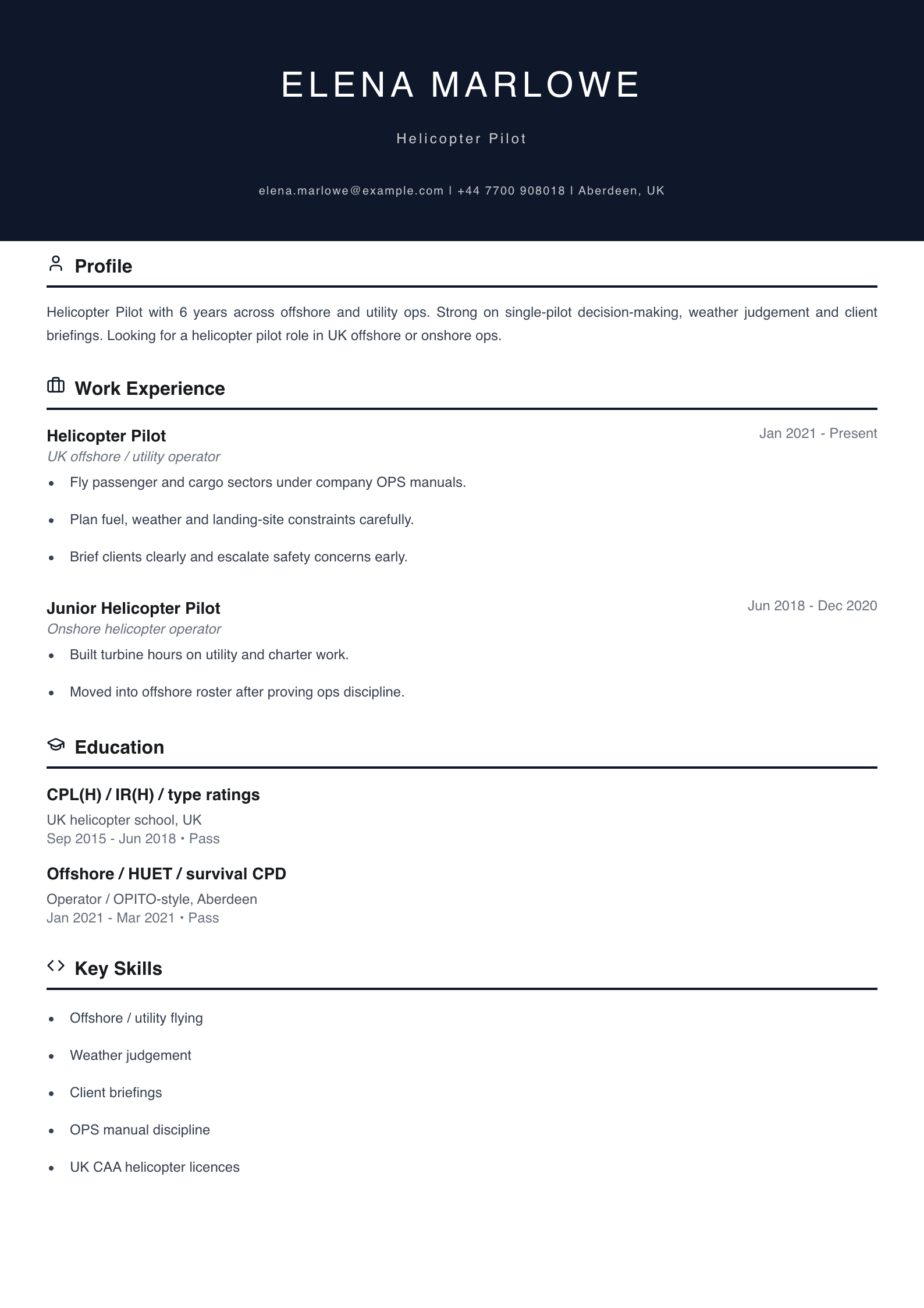 helicopter pilot CV template