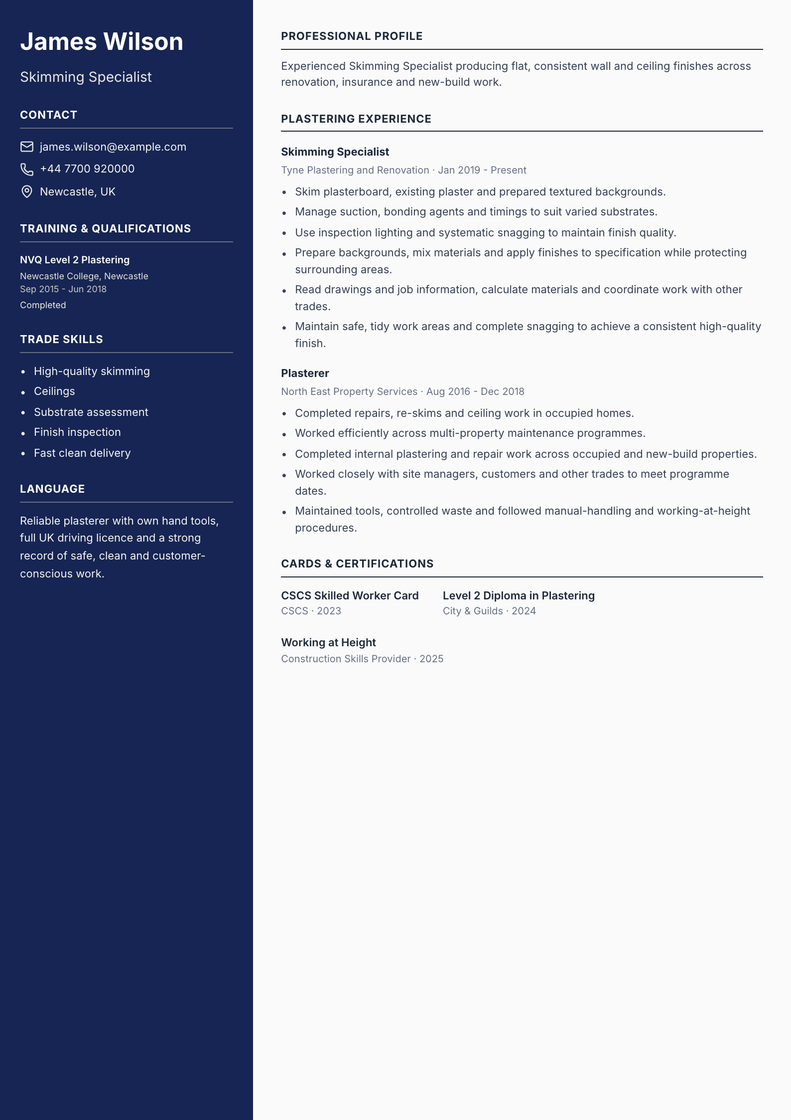 Skimming Specialist CV template