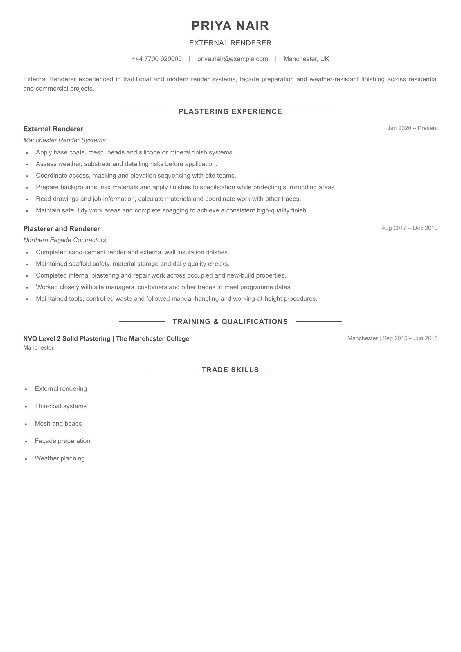 External Renderer CV template