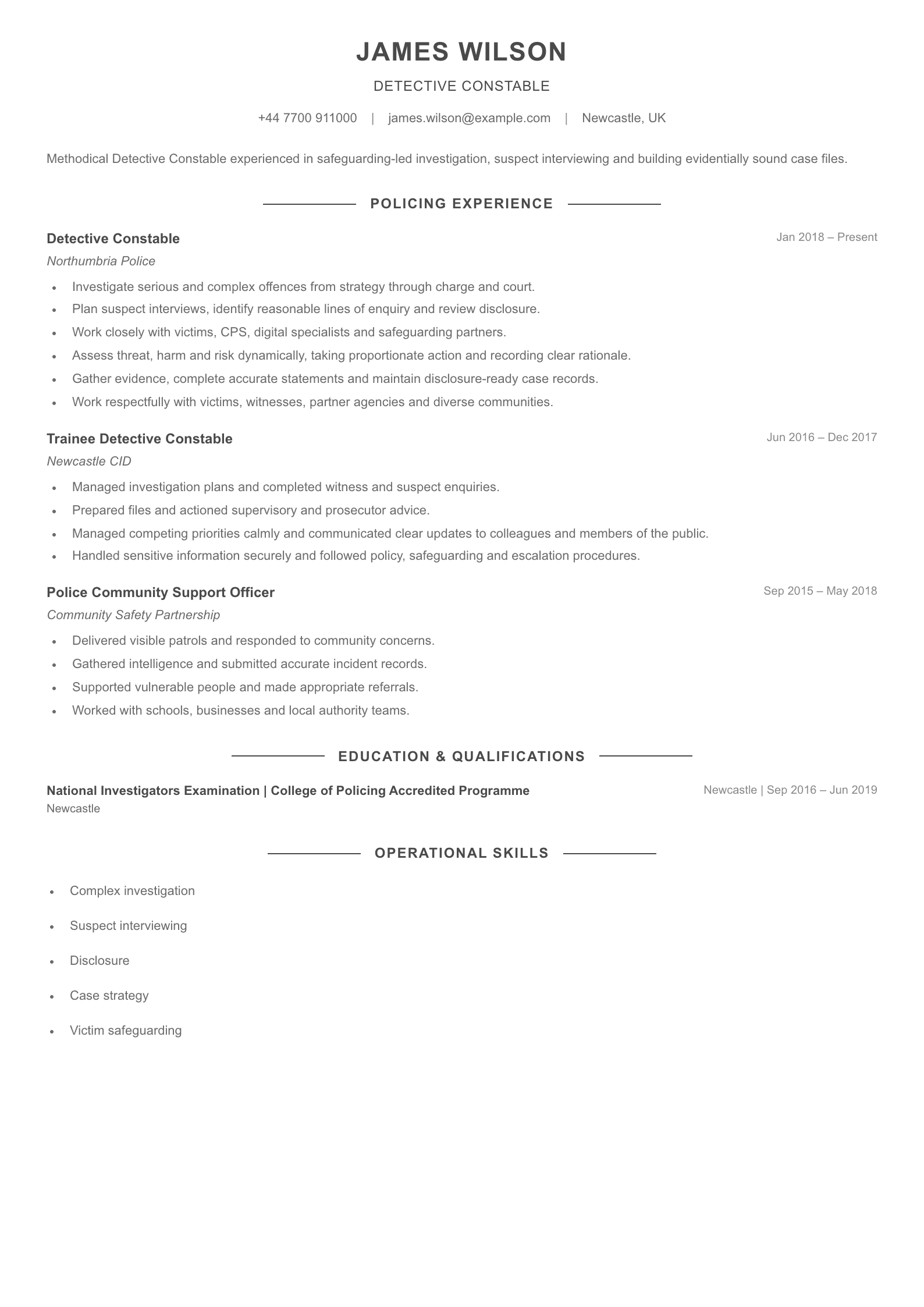 Detective Constable CV template