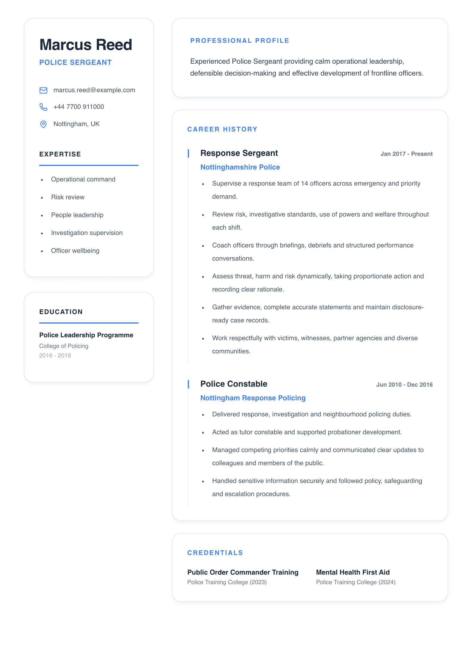 Police Sergeant CV template