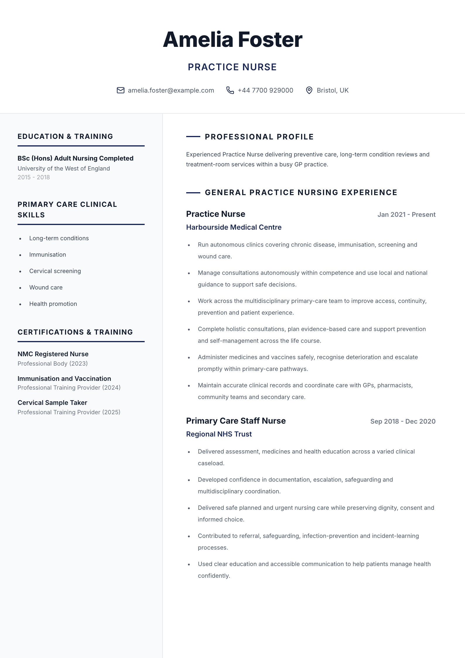 Practice nurse CV