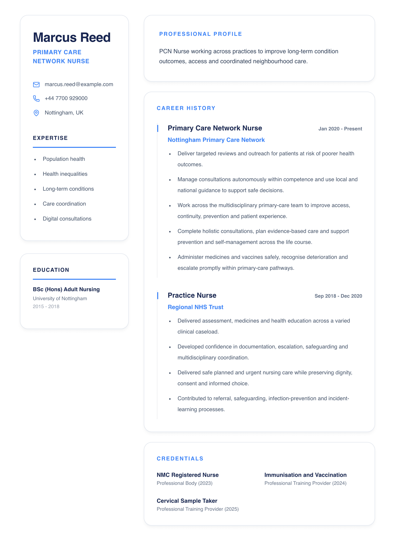 Primary Care Network Nurse CV template