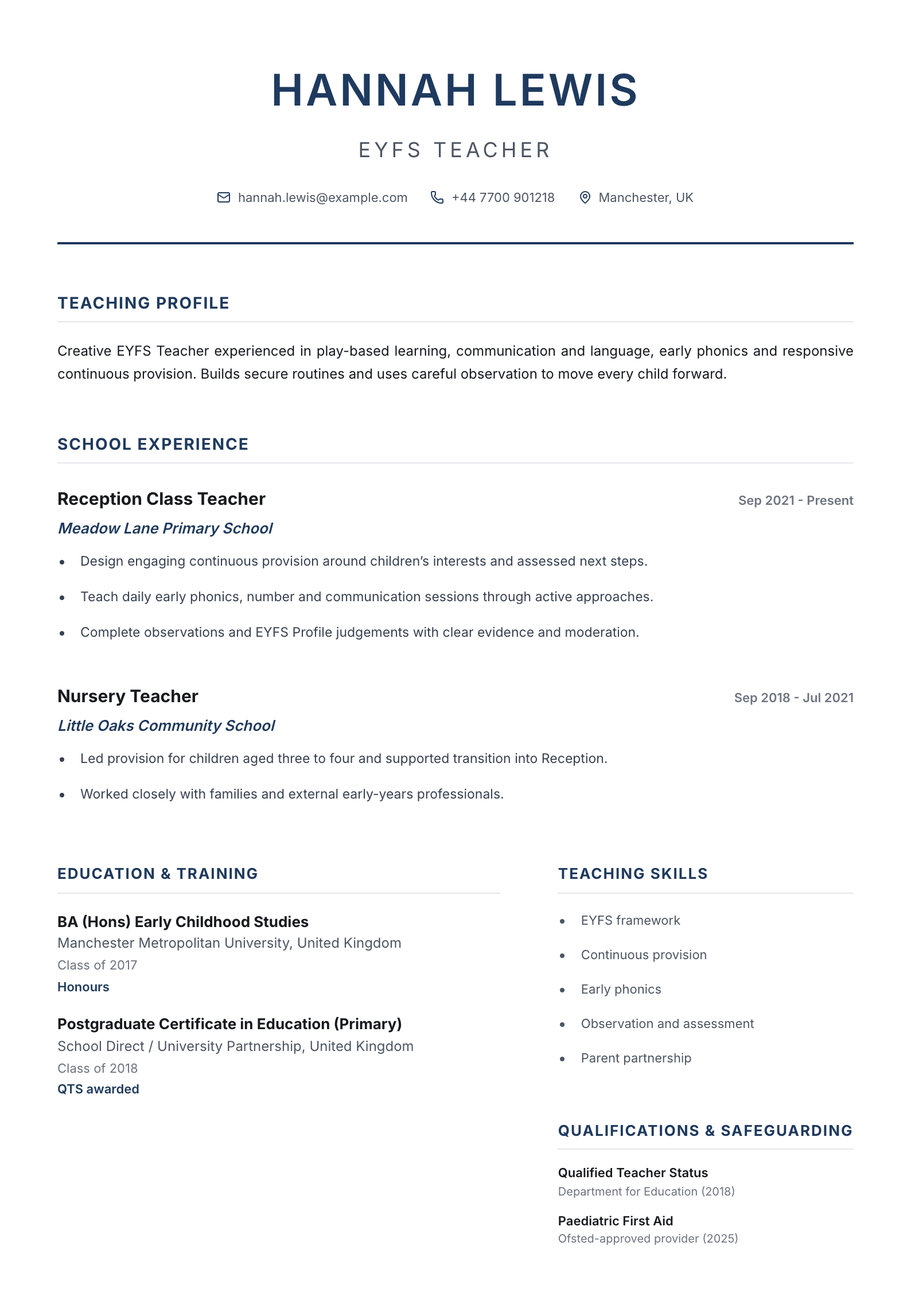 EYFS Teacher CV template