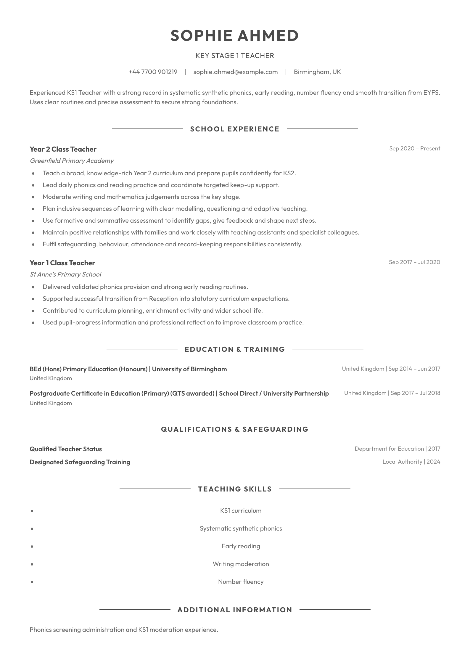 Primary teacher CV