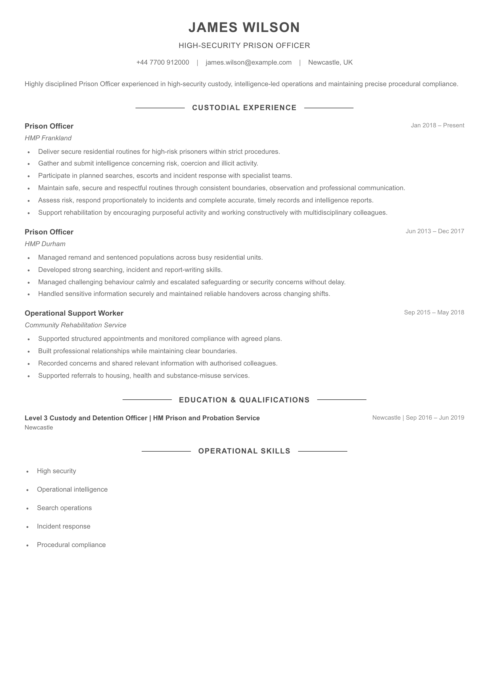 High-Security Prison Officer CV template