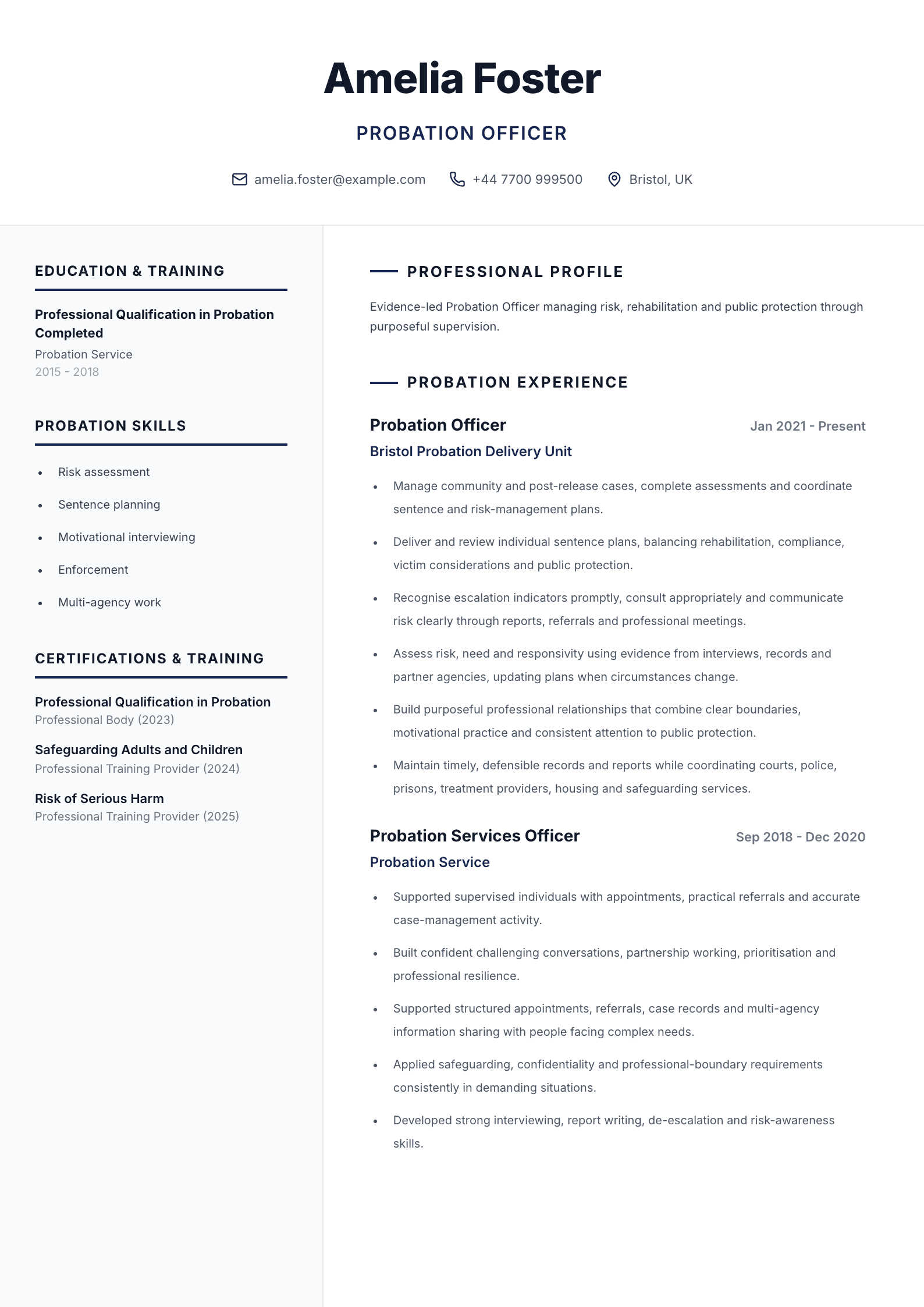 Probation officer CV