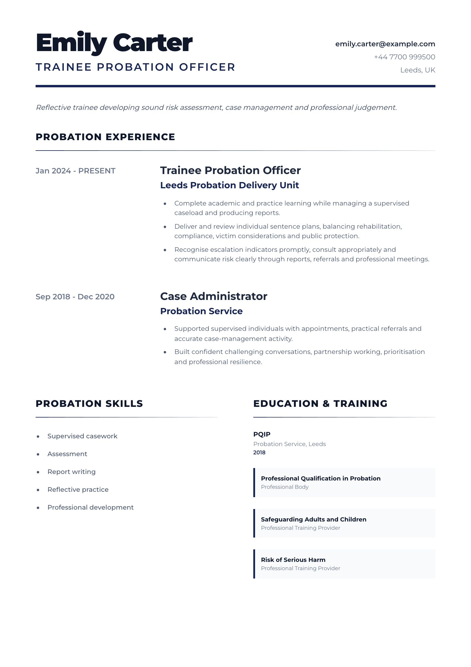 Trainee Probation Officer CV template