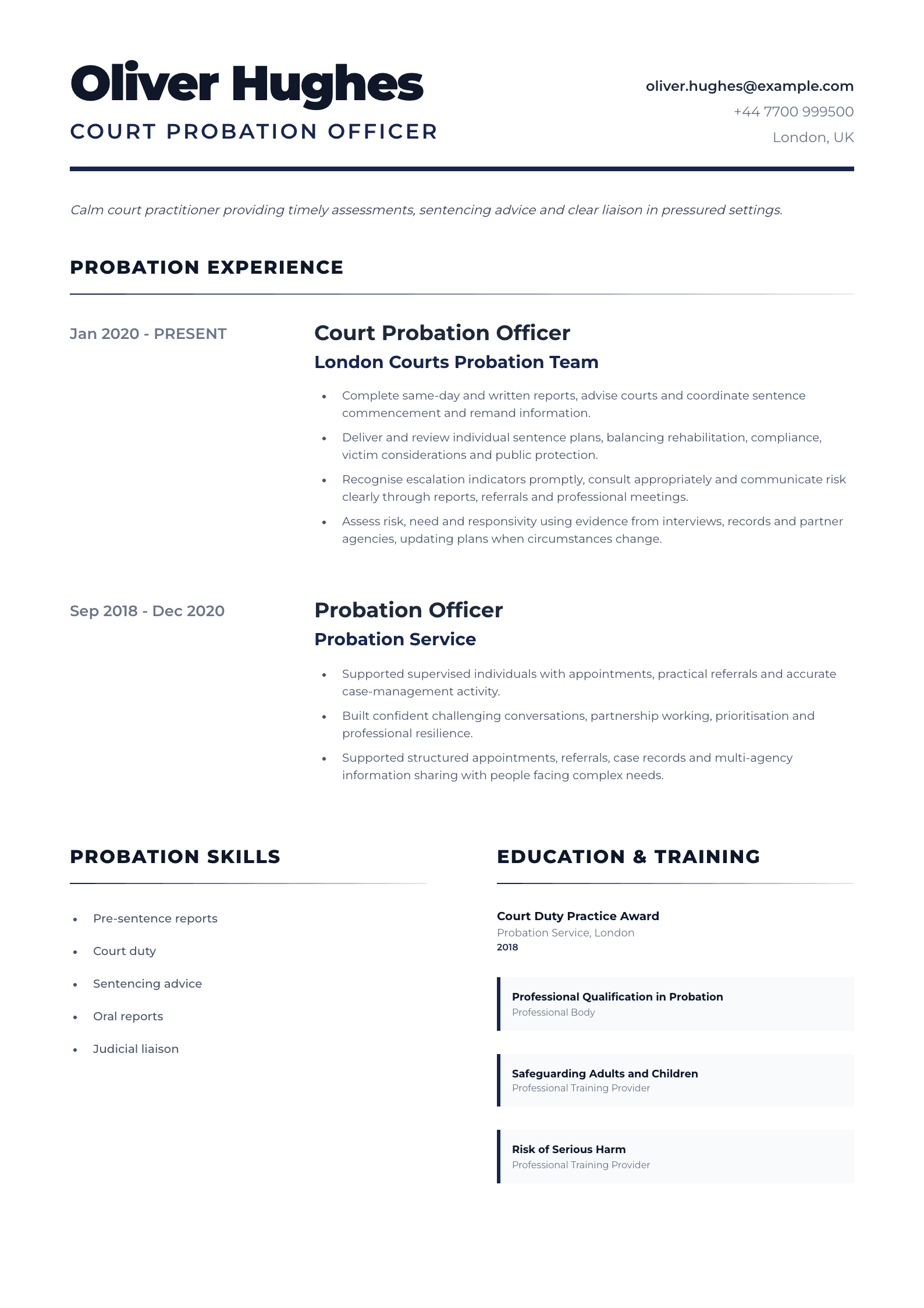 Court Probation Officer CV template