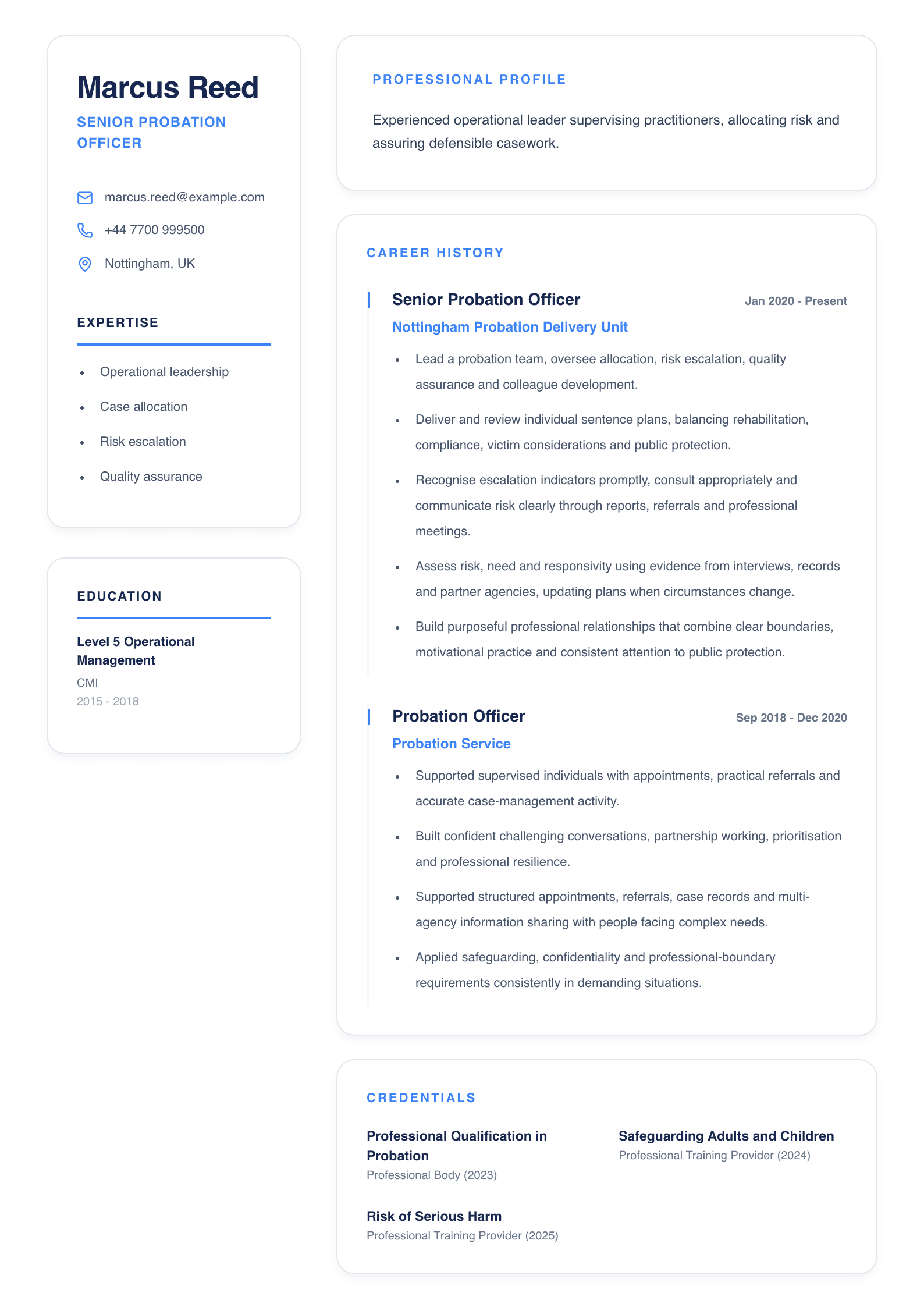 Senior Probation Officer CV template