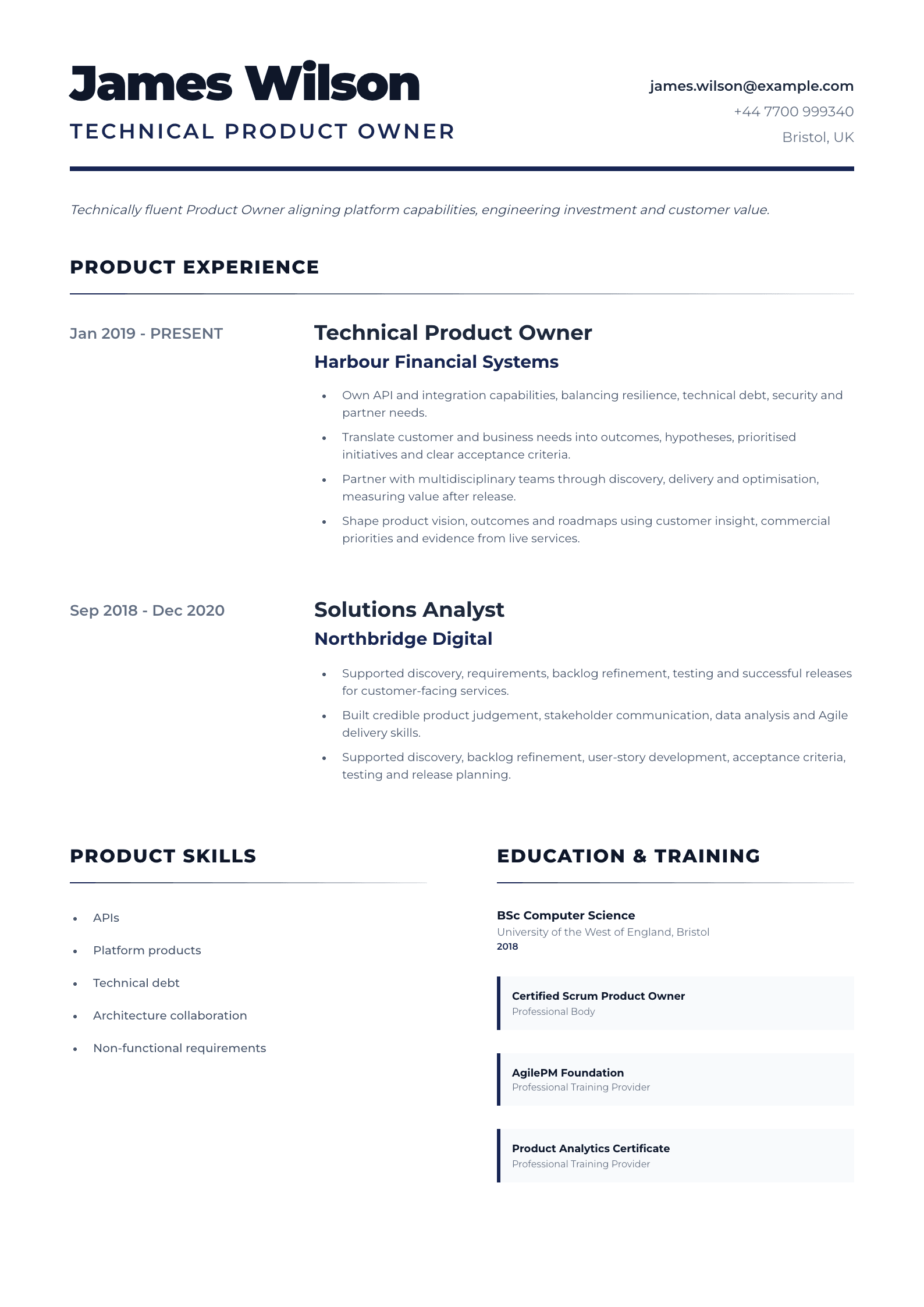 Technical Product Owner CV template
