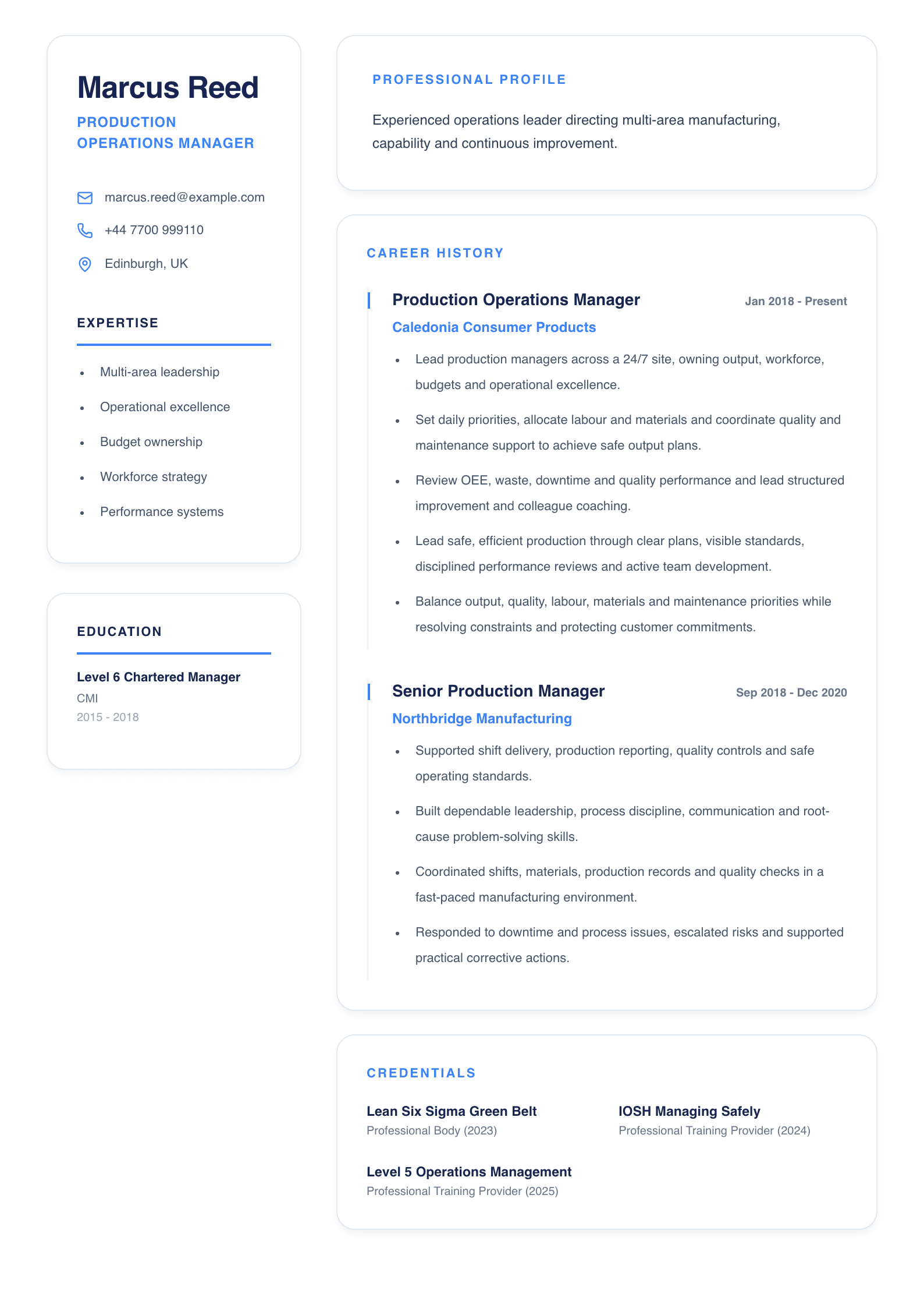 Production Operations Manager CV template