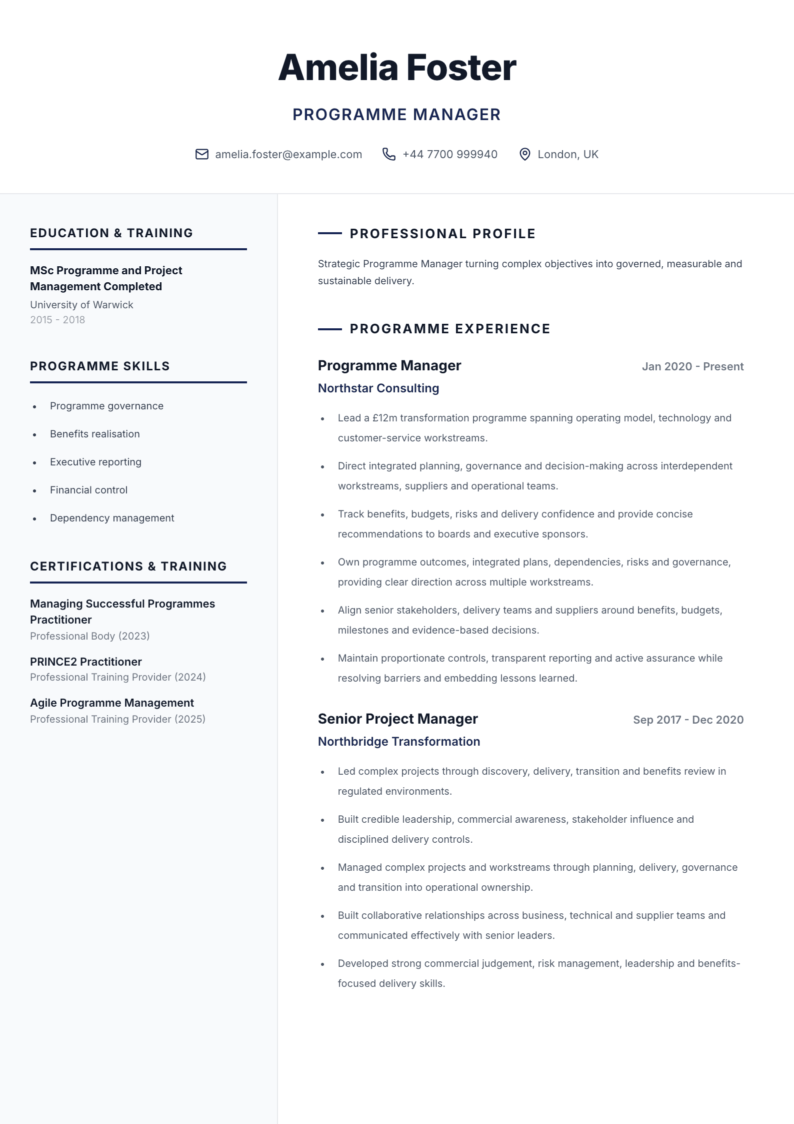 Programme manager CV