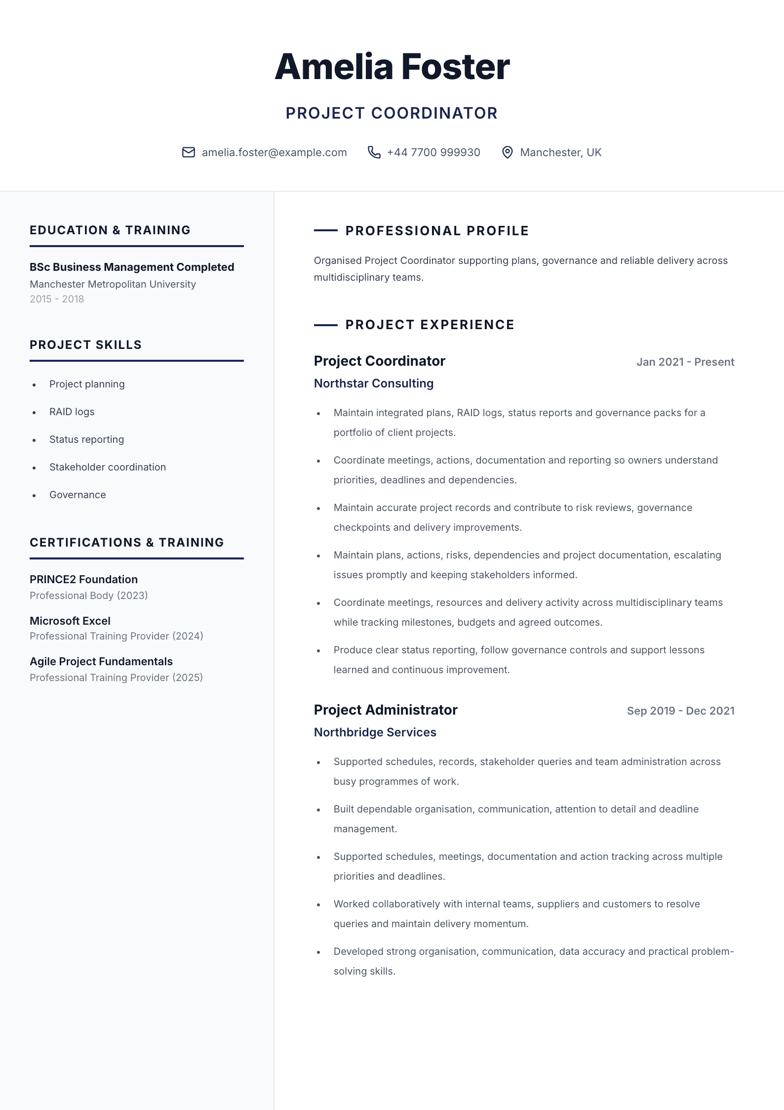 Project coordinator CV