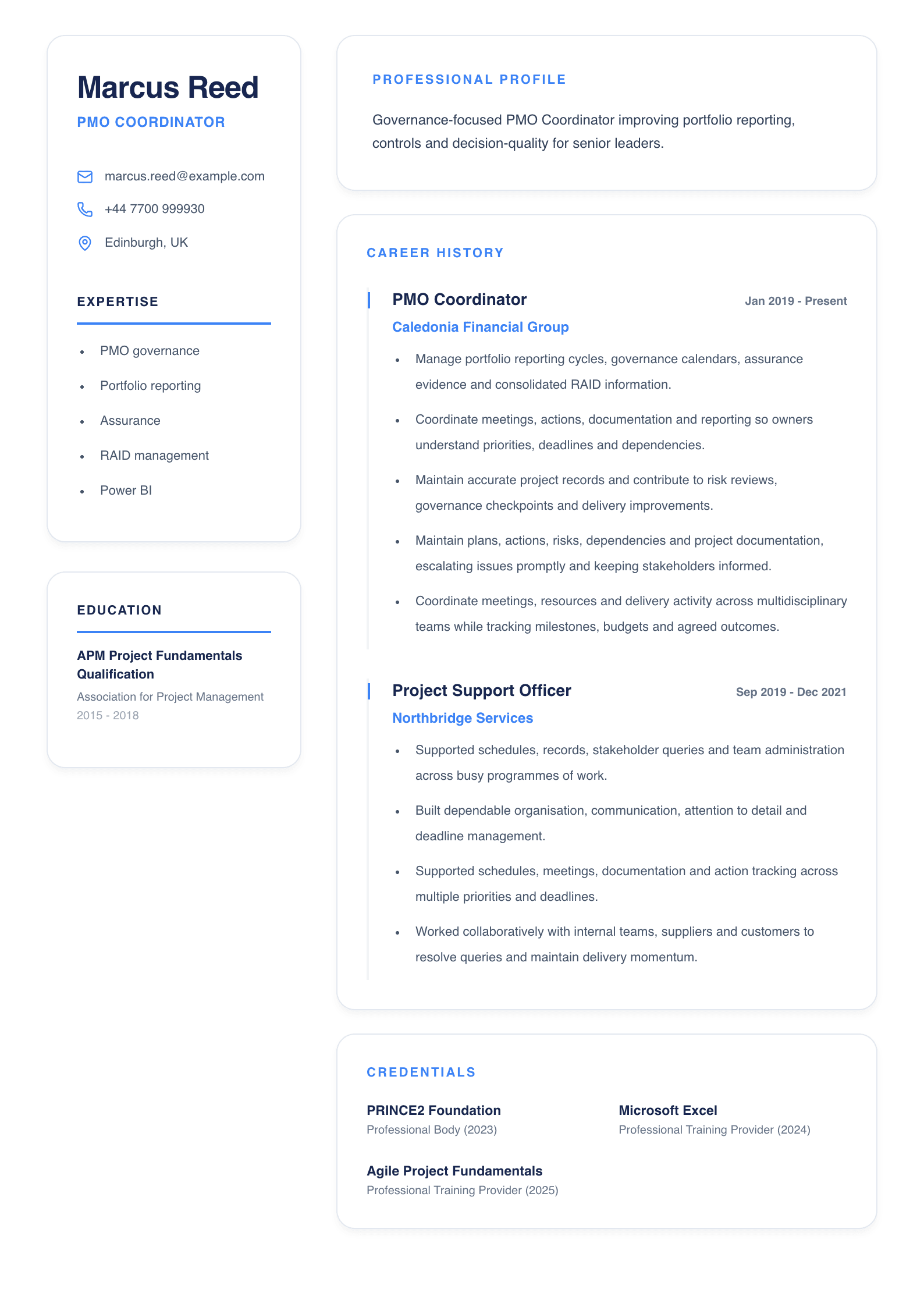 PMO Coordinator CV template